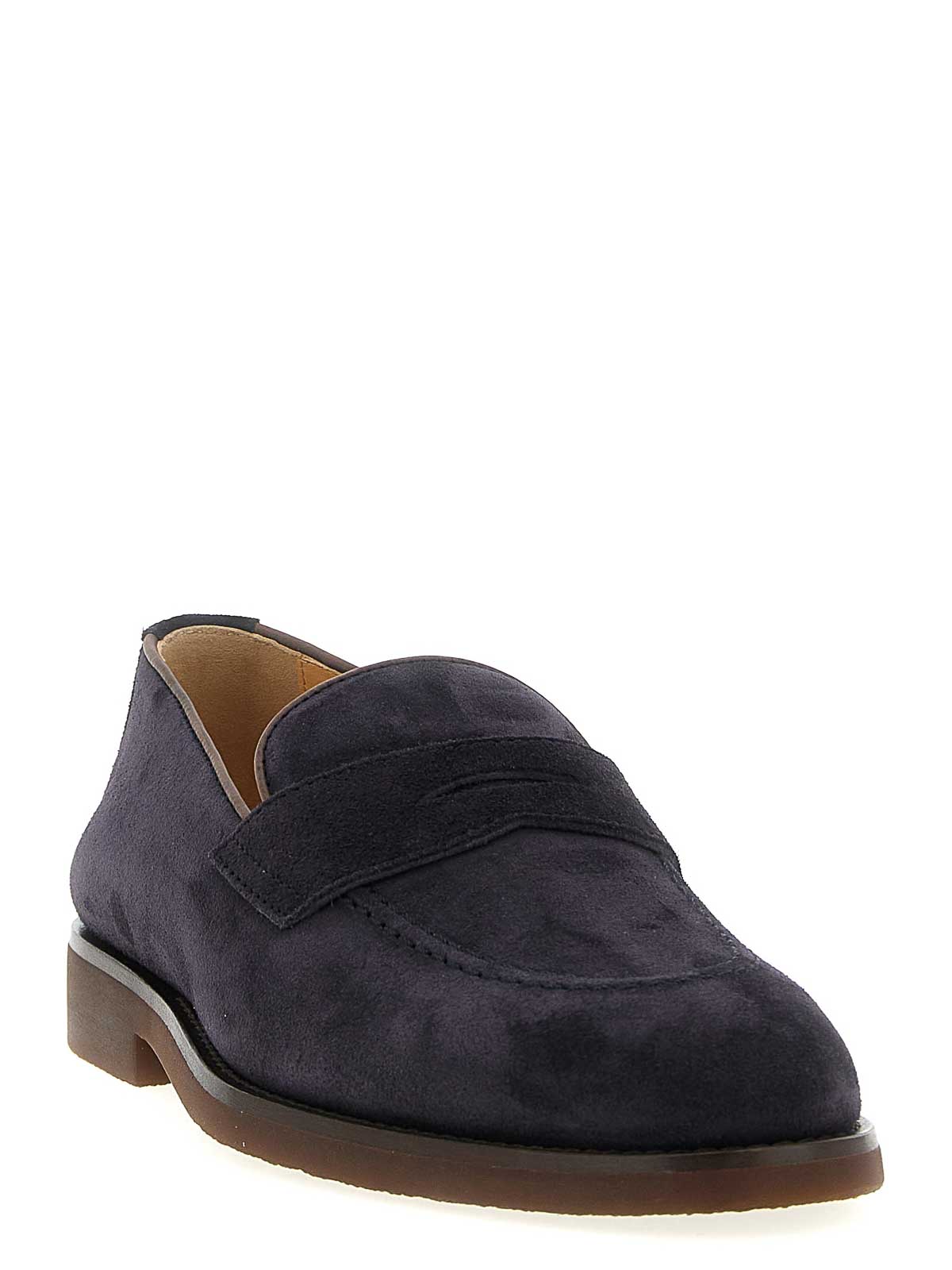 Brunello Cucinelli Leather-trimmed Suede Penny Loafers In Blue