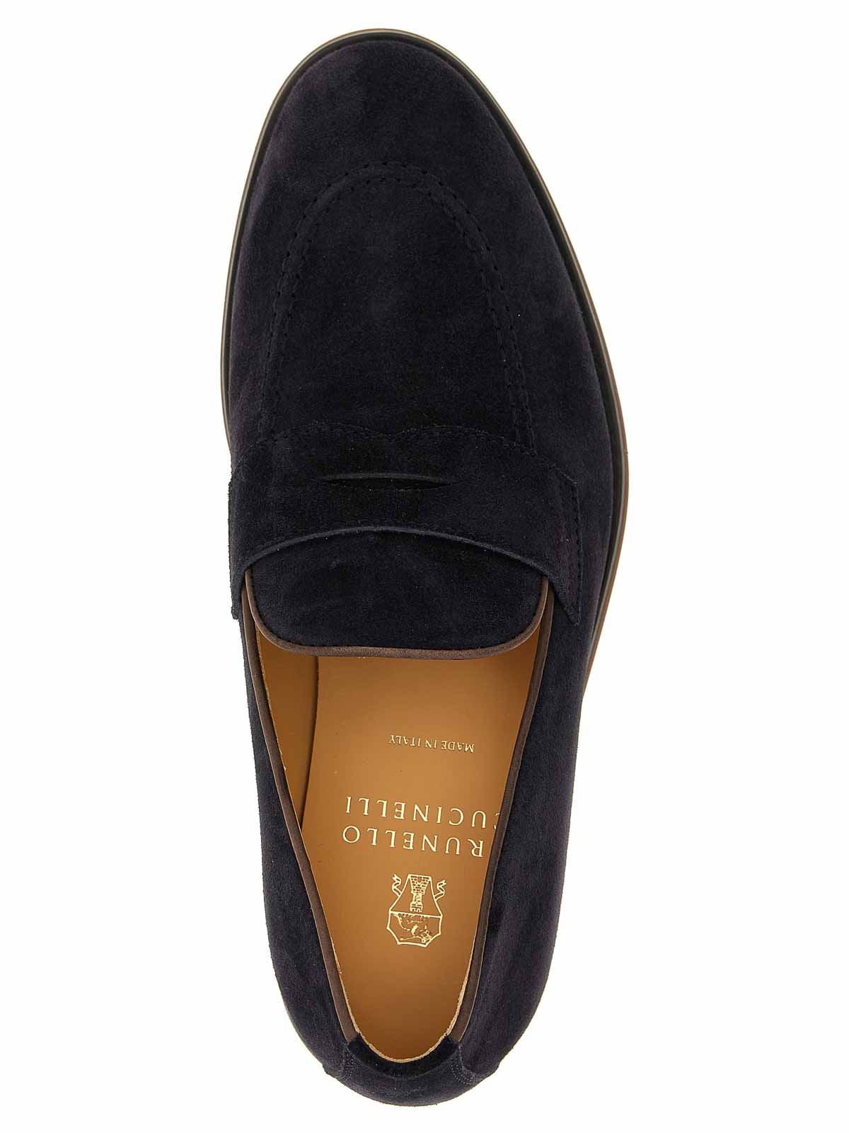 Brunello Cucinelli Leather-trimmed Suede Penny Loafers In Blue