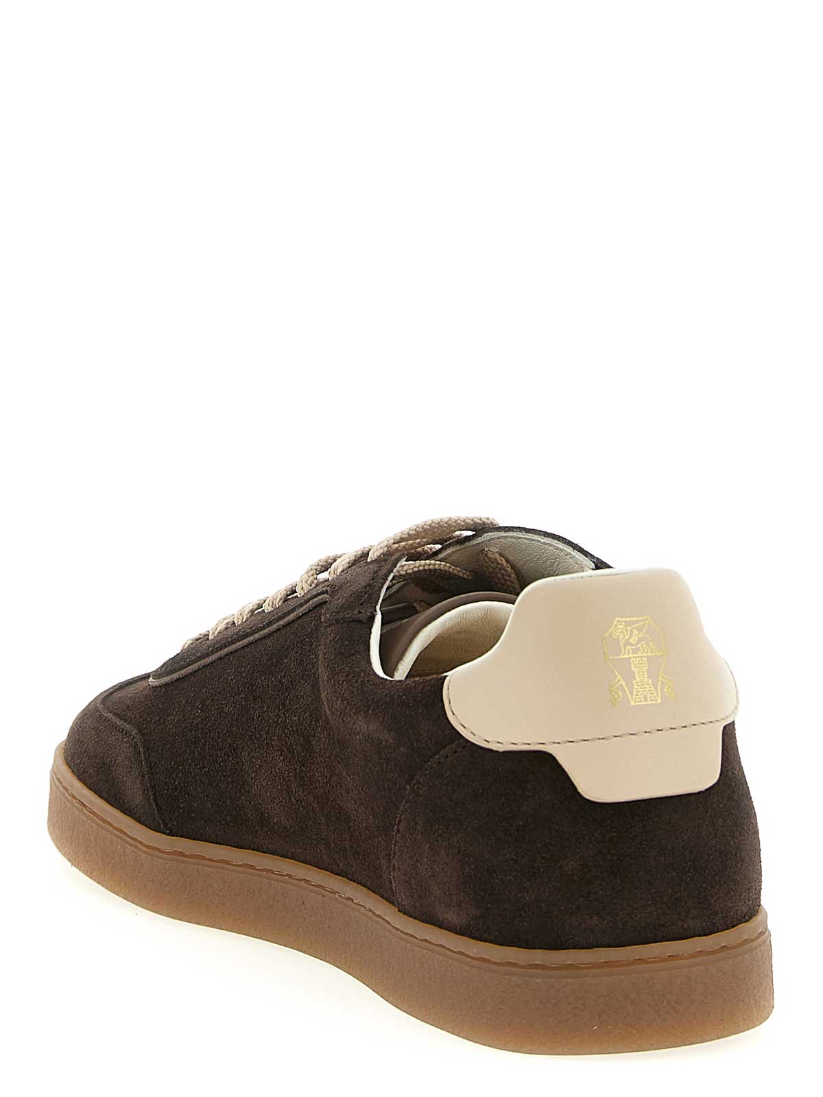 Brunello Cucinelli Suede Low-top Sneakers Contrast Detail In Brown