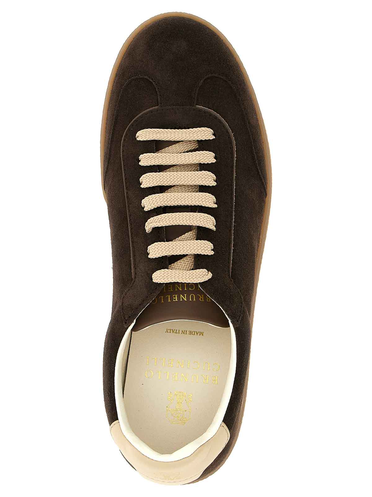 Brunello Cucinelli Suede Low-top Sneakers Contrast Detail In Brown