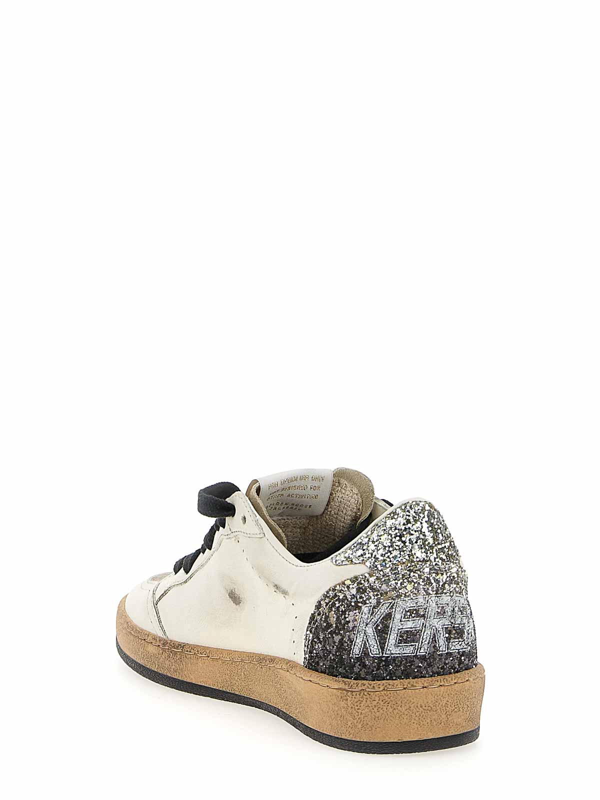 Golden Goose Ballstar White Low Top Sneakers With Glittered Star Patch On The Side And Glittered Heel With Logo L In Multi