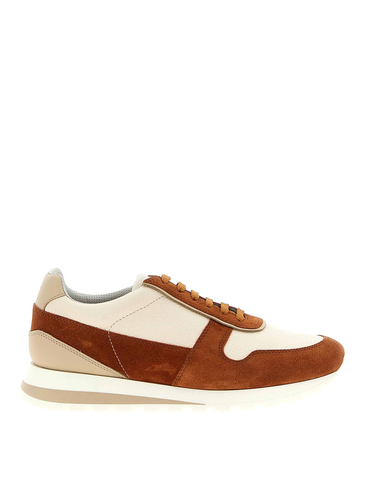 Brunello Cucinelli Suede Rubber Sole Leather Sneakers In Multi