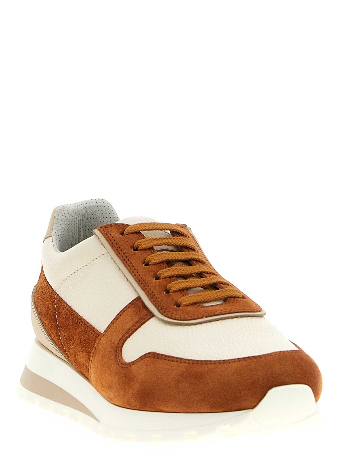Brunello Cucinelli Suede Rubber Sole Leather Sneakers In Multi