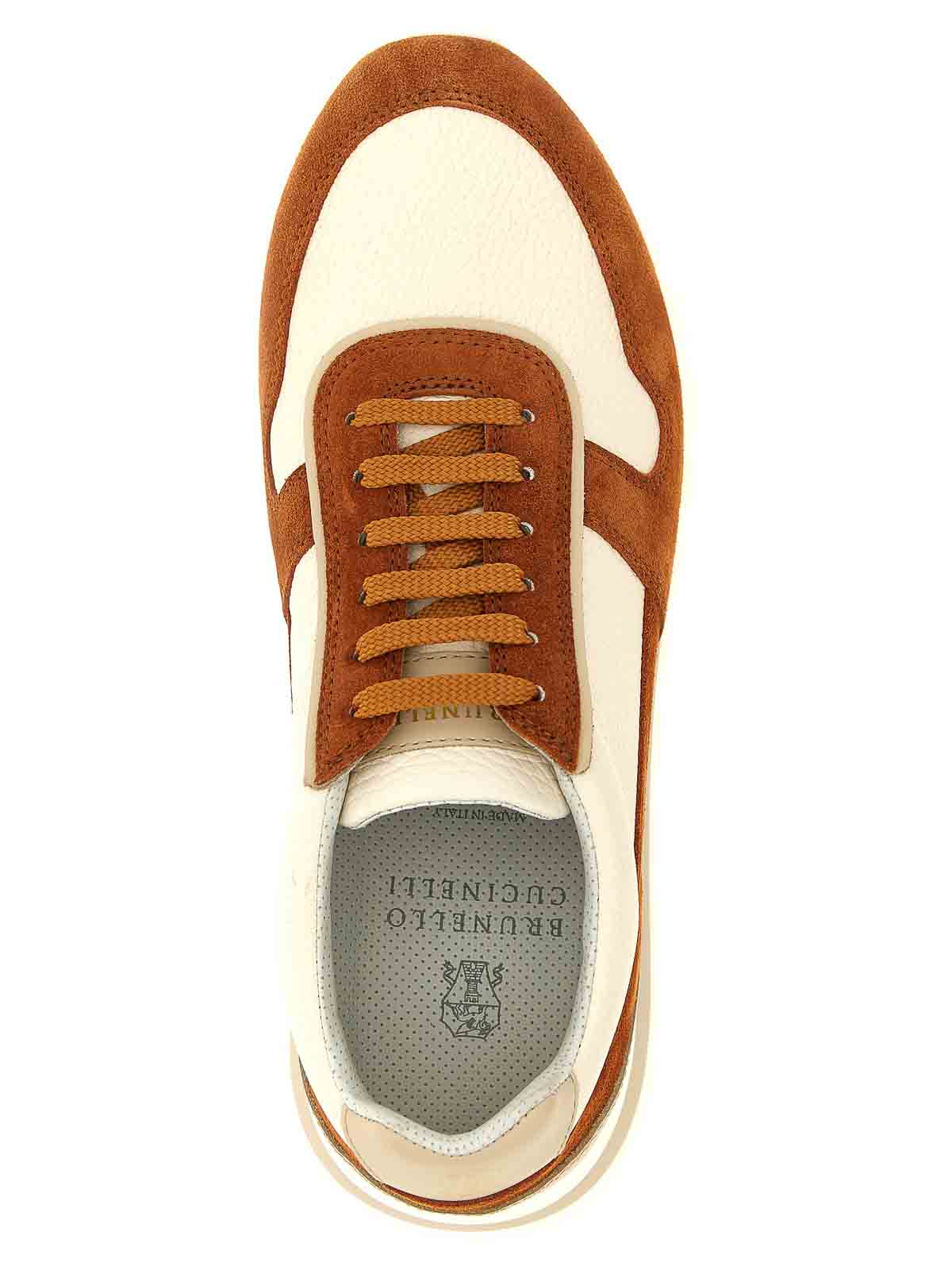 Brunello Cucinelli Suede Rubber Sole Leather Sneakers In Multi