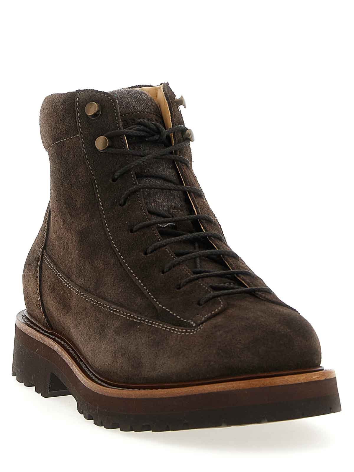 Brunello Cucinelli Men Suede Ankle Boots In Brown