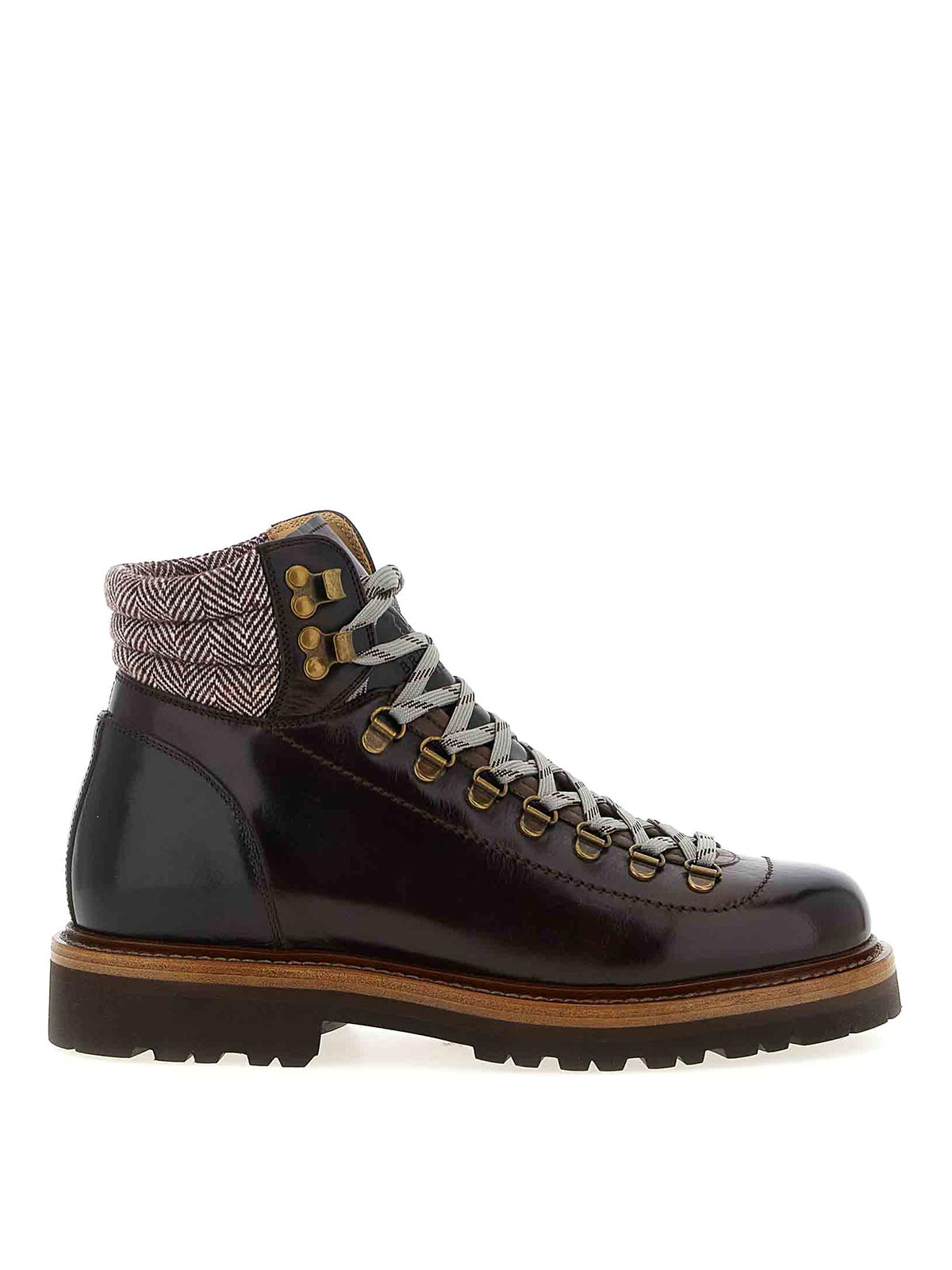 Brunello Cucinelli Wool And Cashmere-blend Trimmed Glossed-leather Boots In Brown