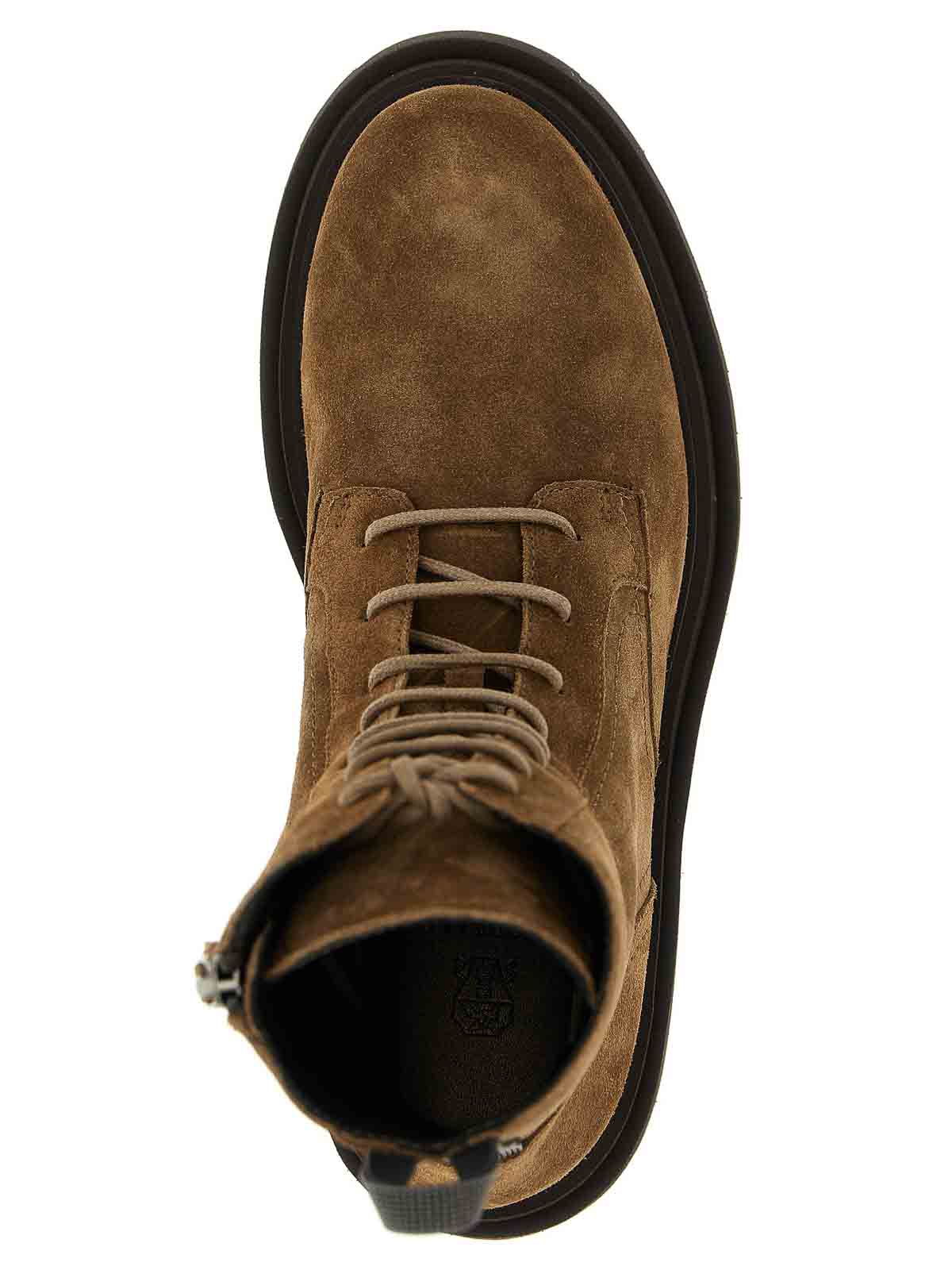 Brunello Cucinelli Suede Combat Boots Monile In Brown