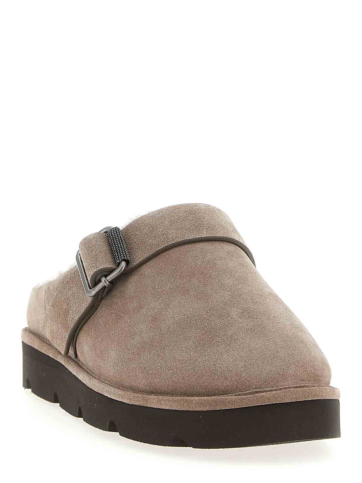 Brunello Cucinelli Shiny Detail Shearling-lined Suede Mules In Multi