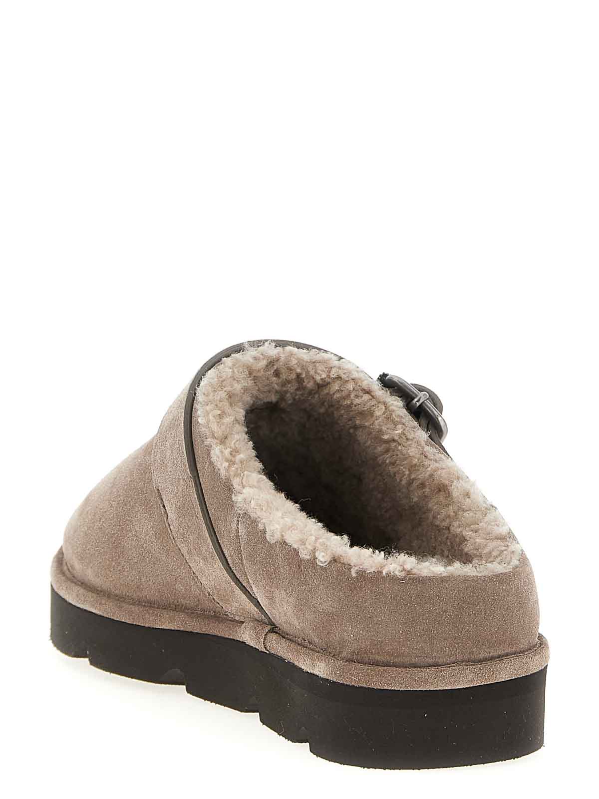 Brunello Cucinelli Shiny Detail Shearling-lined Suede Mules In Multi