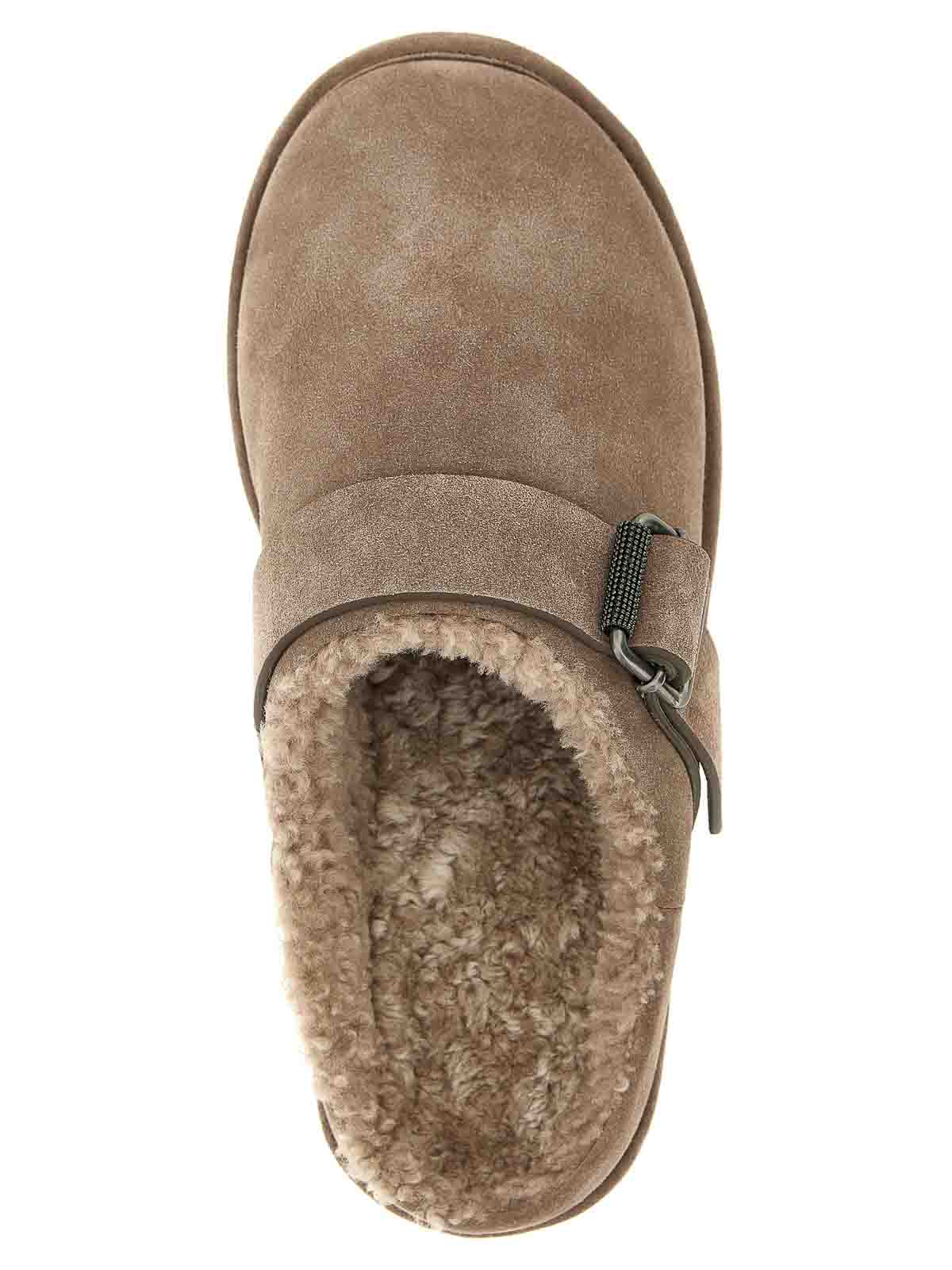 Brunello Cucinelli Shiny Detail Shearling-lined Suede Mules In Multi