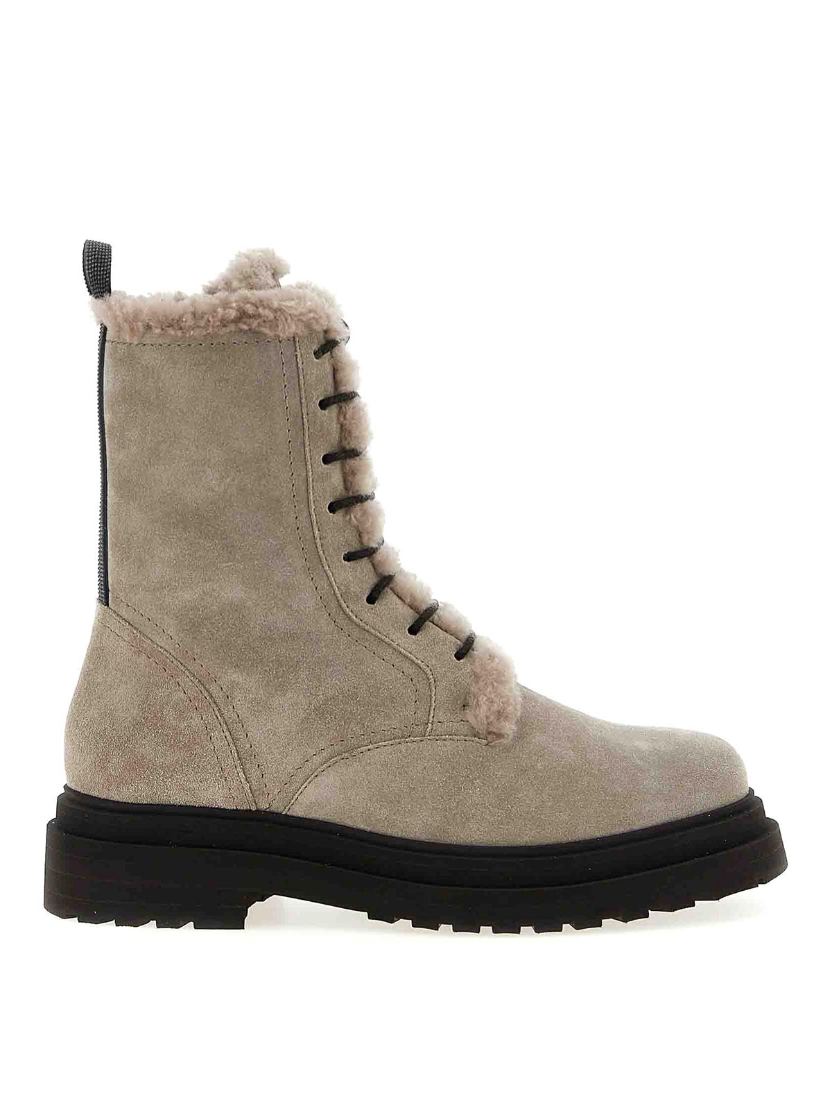 Brunello Cucinelli Suede Combat Boots Monile In Gray