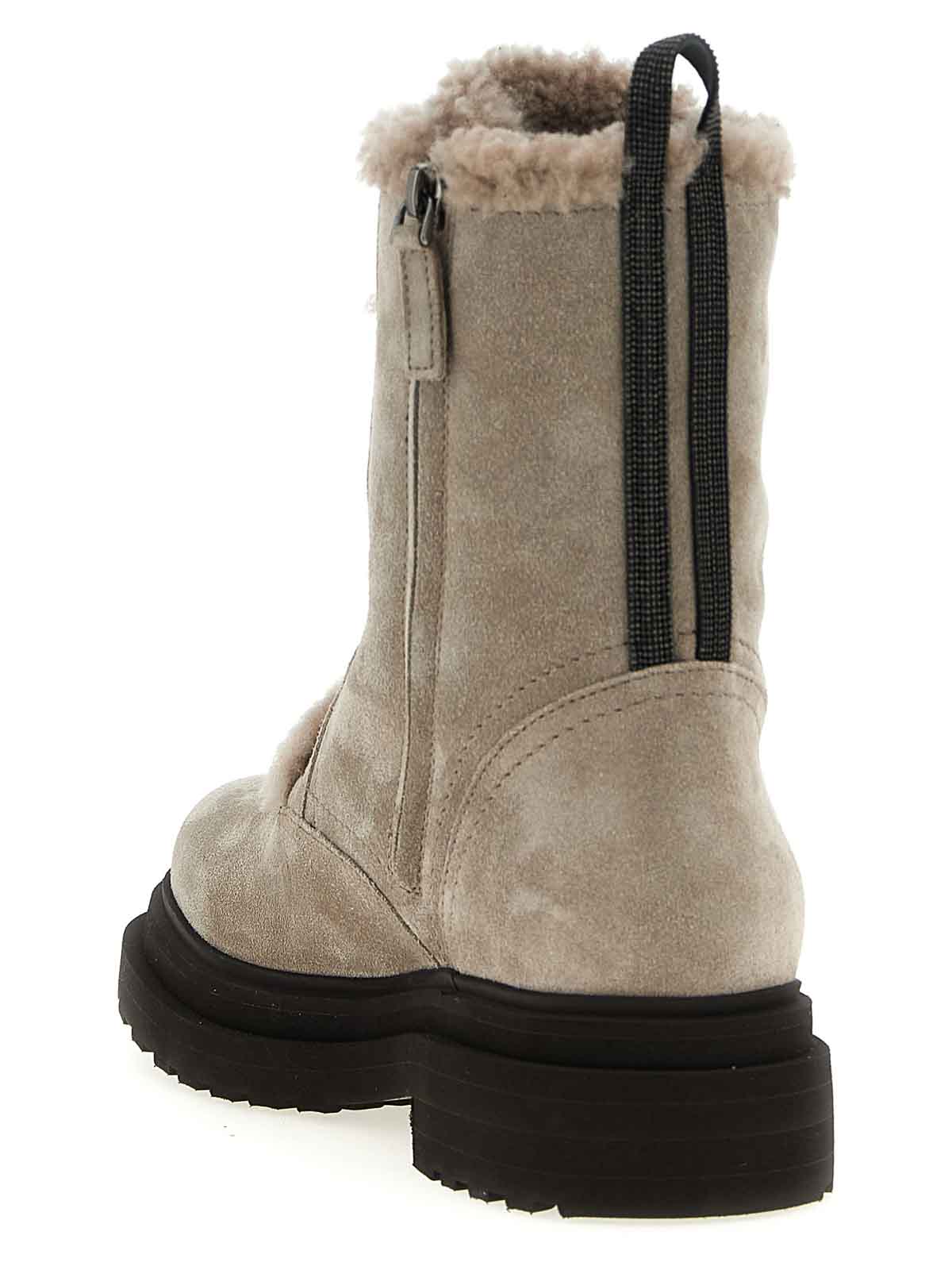 Brunello Cucinelli Suede Combat Boots Monile In Gray