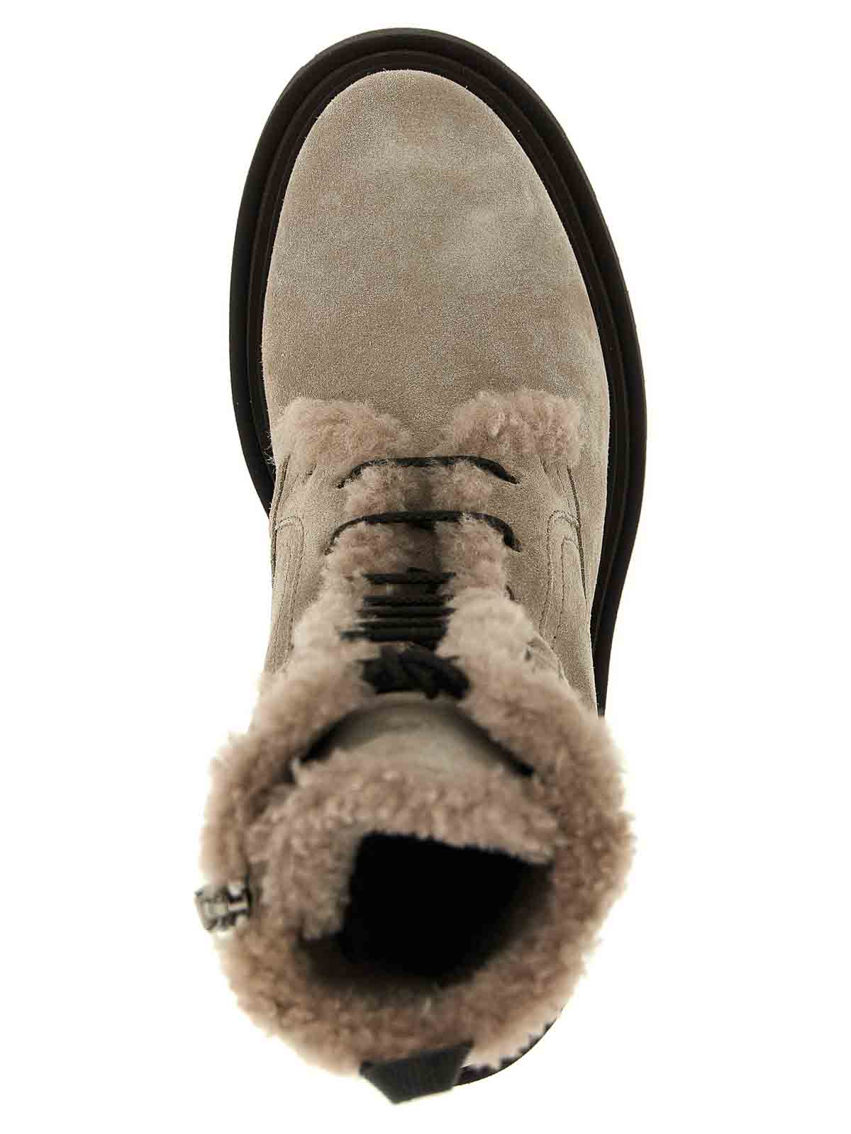 Brunello Cucinelli Suede Combat Boots Monile In Gray