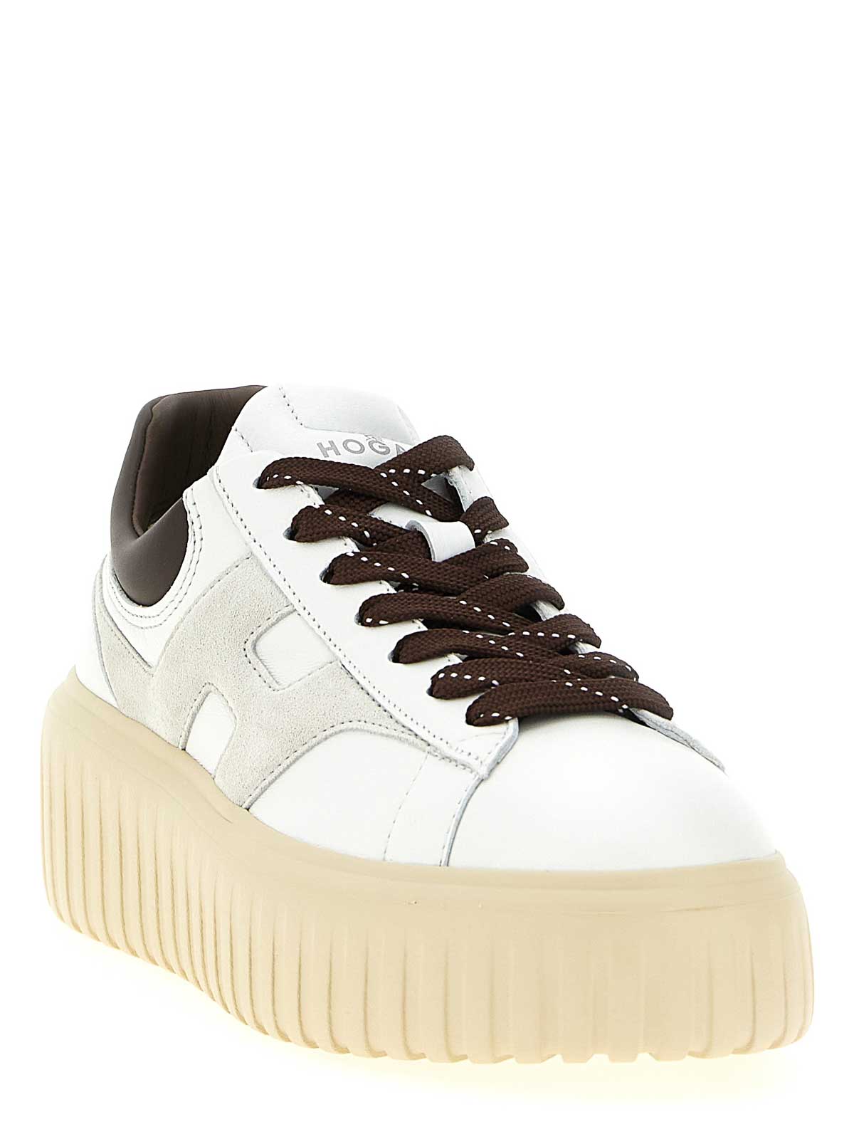 Hogan Striped Sneakers With Padded Collar And Contrasting Sole In Brown