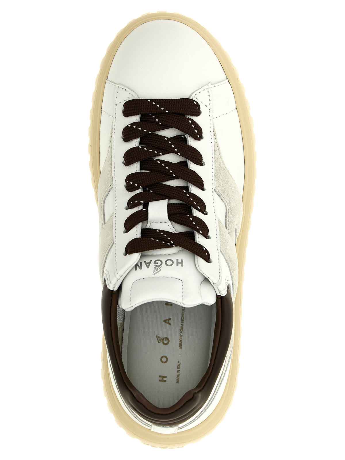 Hogan Striped Sneakers With Padded Collar And Contrasting Sole In Brown