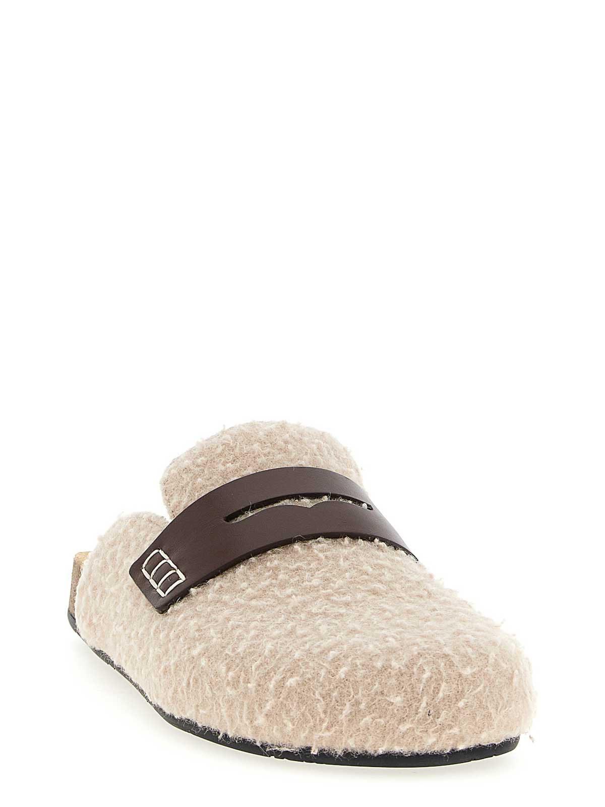 Jw Anderson Faux Fur Strap Mules In Sand