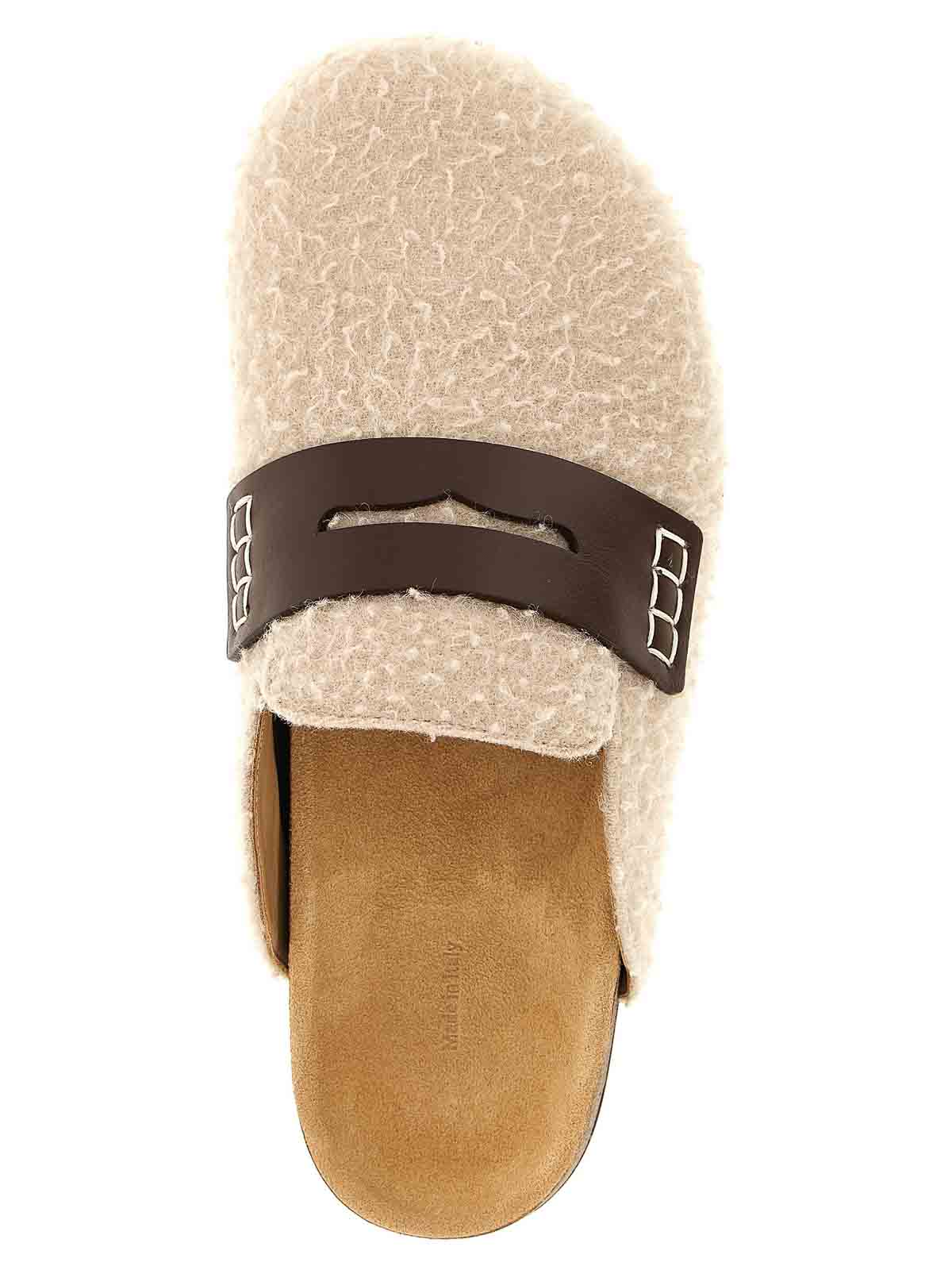 Jw Anderson Faux Fur Strap Mules In Sand
