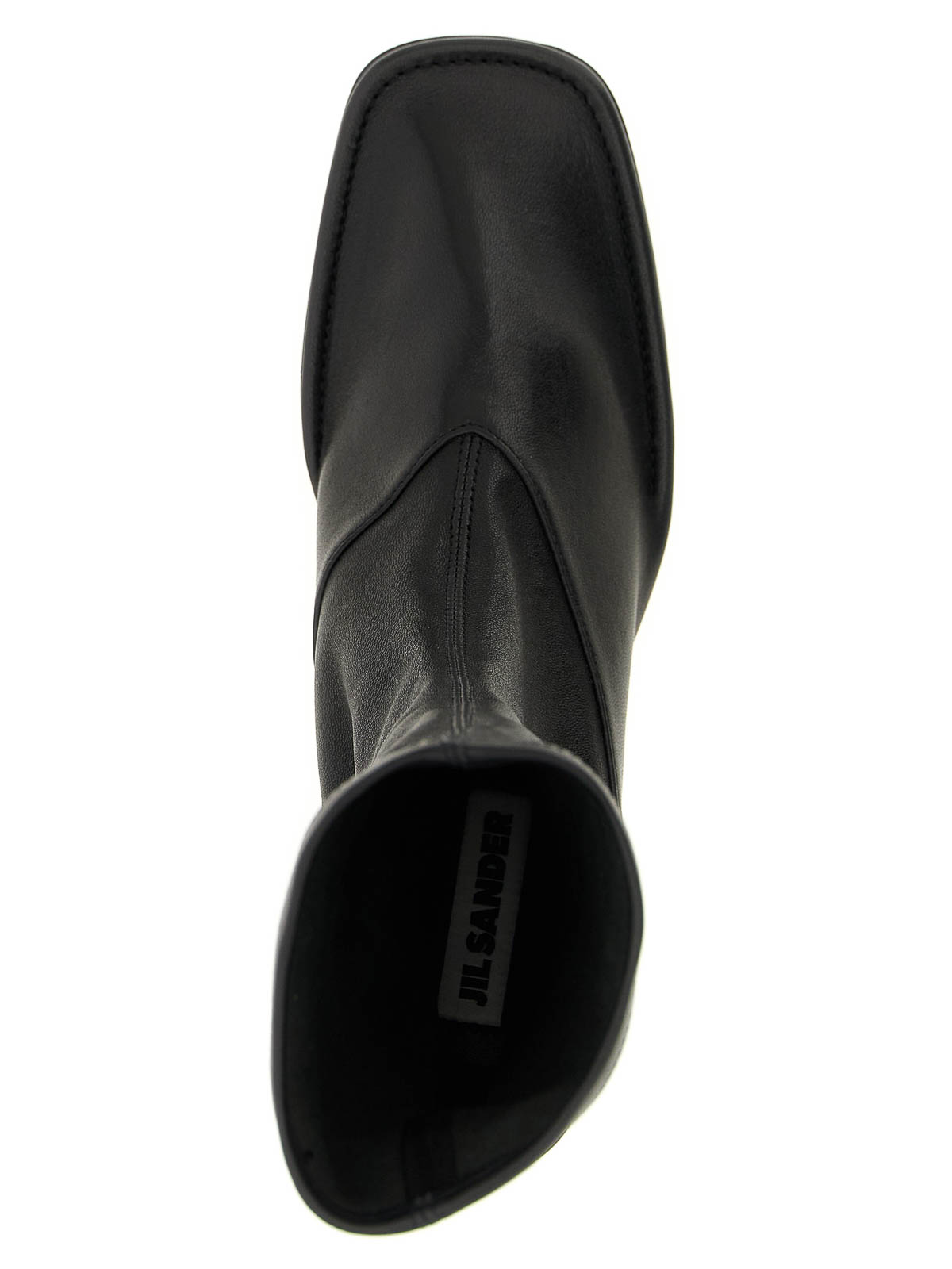 Jil Sander Square Toe Ankle Boots With Block Heel In Black