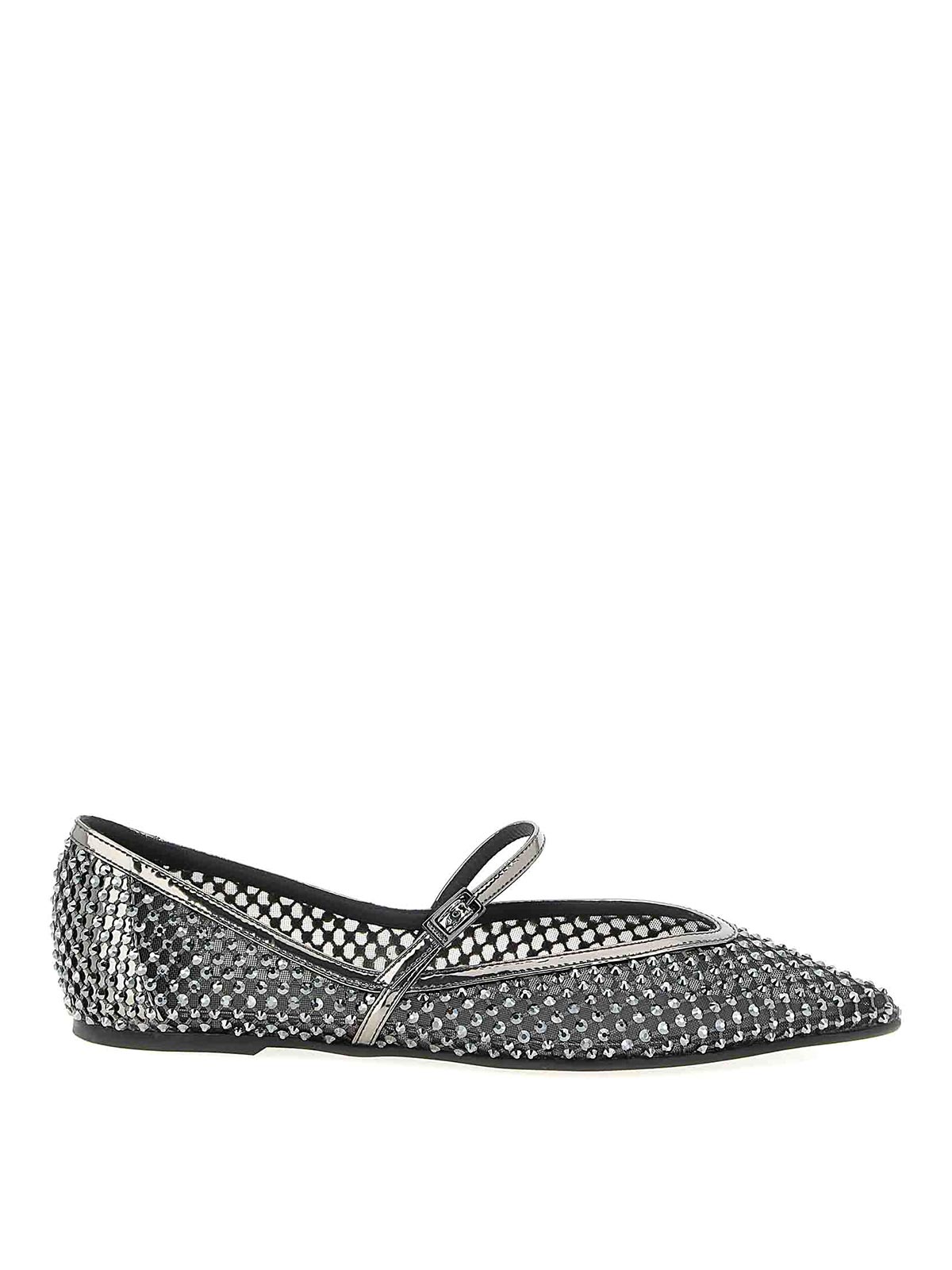 Le Silla Embellished Pointed Toe Ballet Flats With Textured Surface In Gray