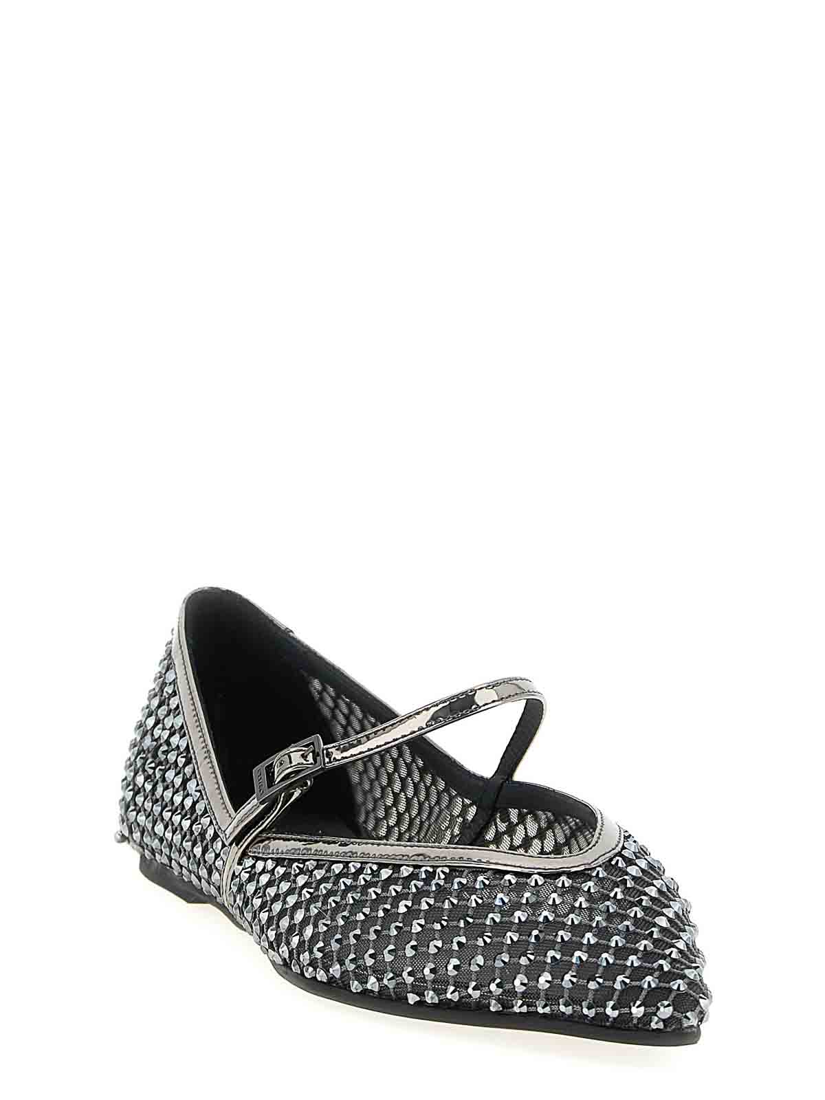 Le Silla Embellished Pointed Toe Ballet Flats With Textured Surface In Gray