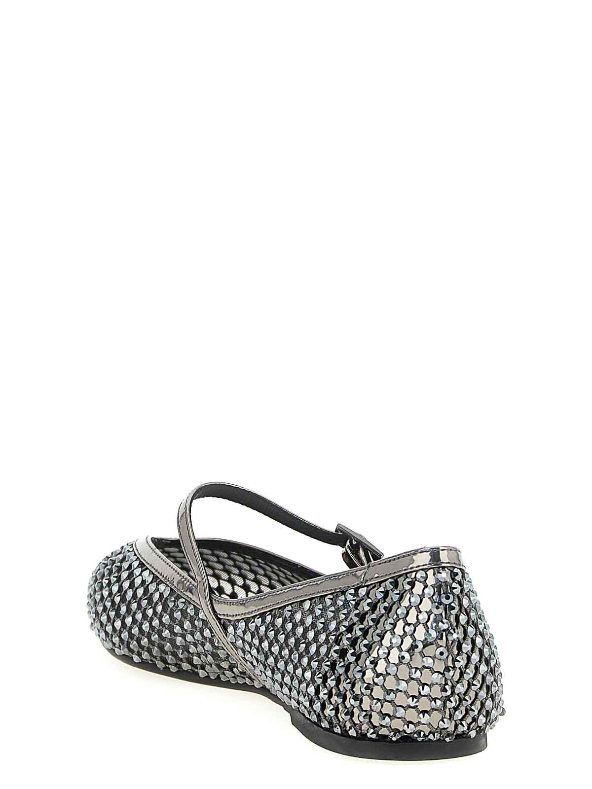 Le Silla Embellished Pointed Toe Ballet Flats With Textured Surface In Gray