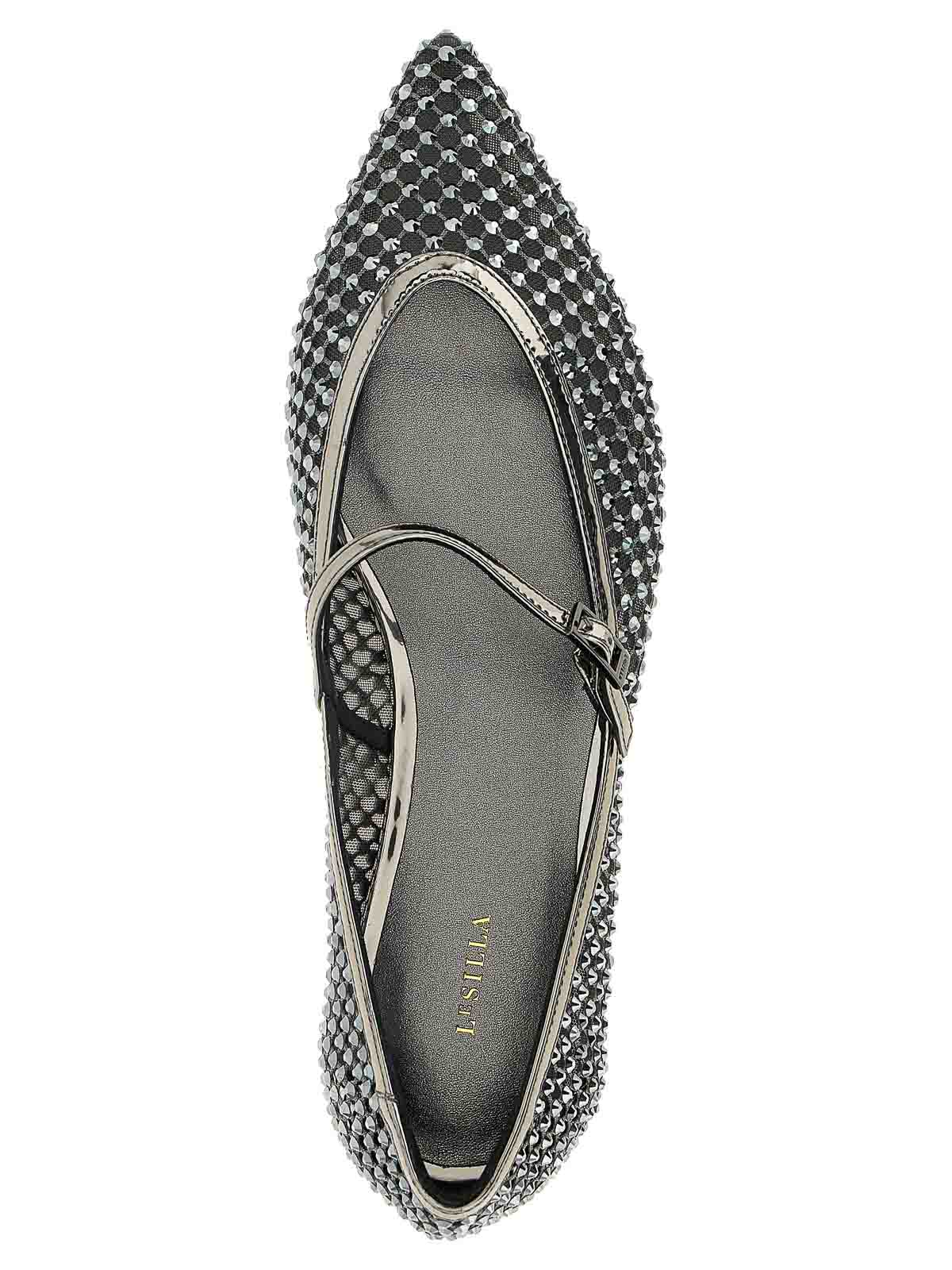 Le Silla Embellished Pointed Toe Ballet Flats With Textured Surface In Gray