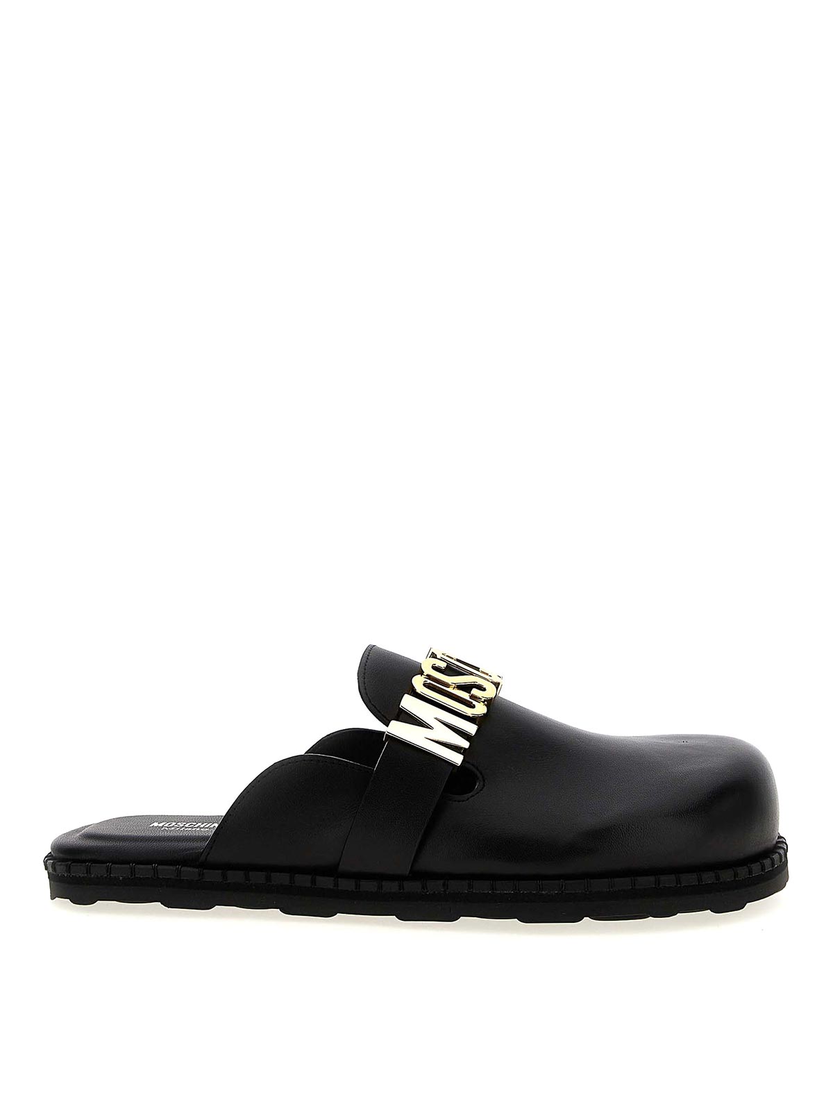 Moschino Logo-plaque Leather Mules In Black