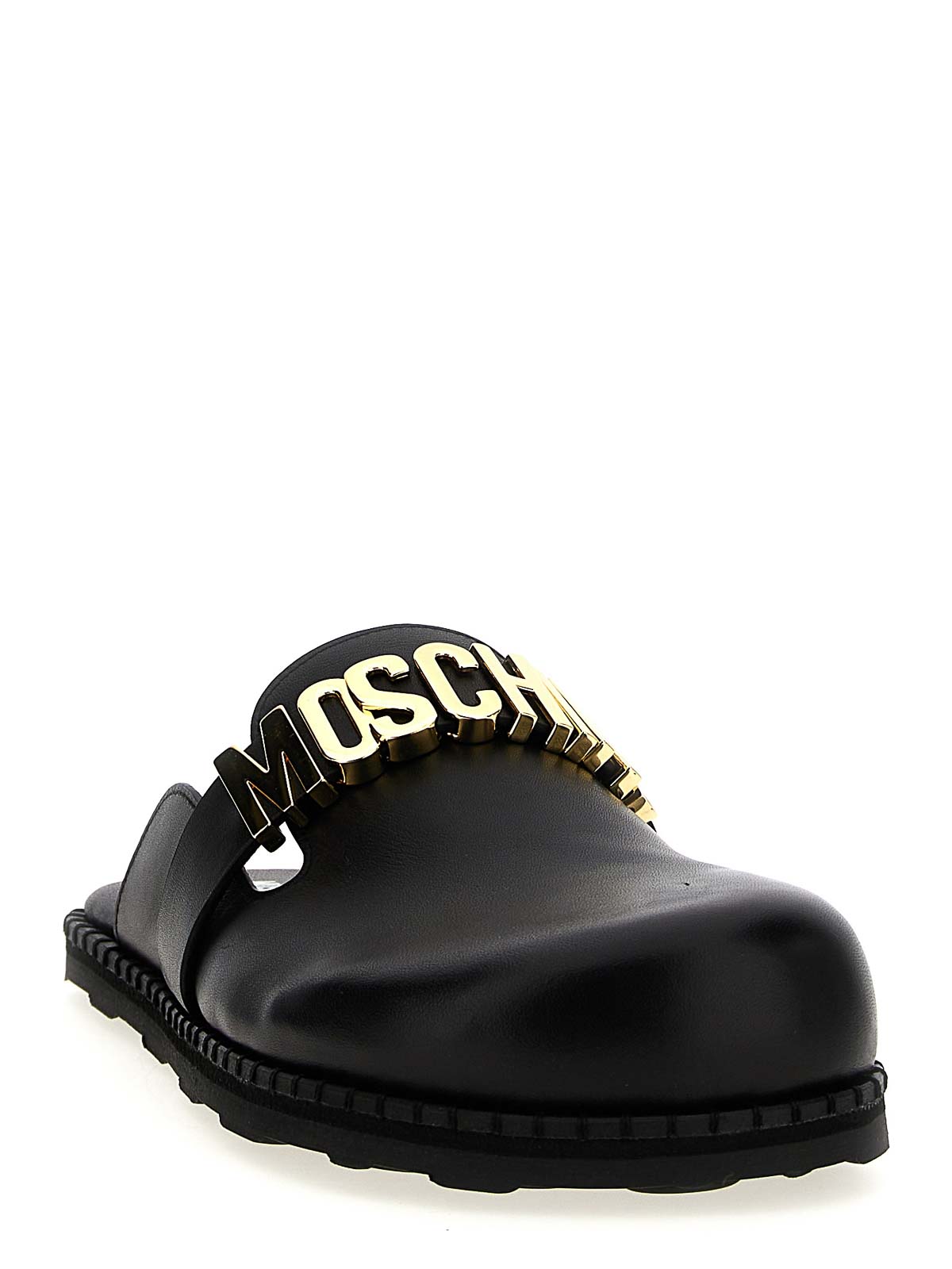 Moschino Logo-plaque Leather Mules In Black