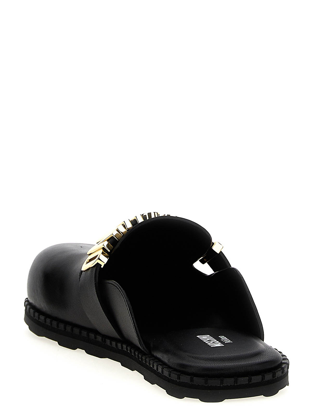 Moschino Logo-plaque Leather Mules In Black