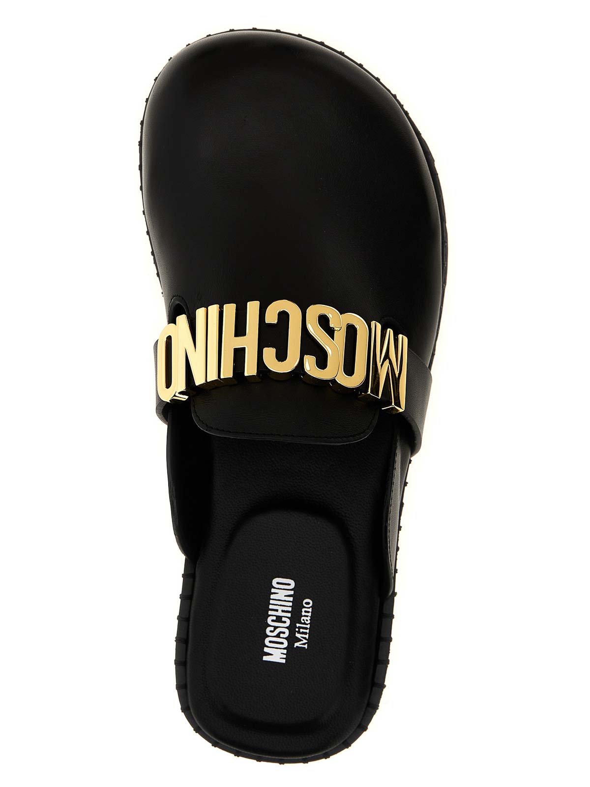 Moschino Logo-plaque Leather Mules In Black