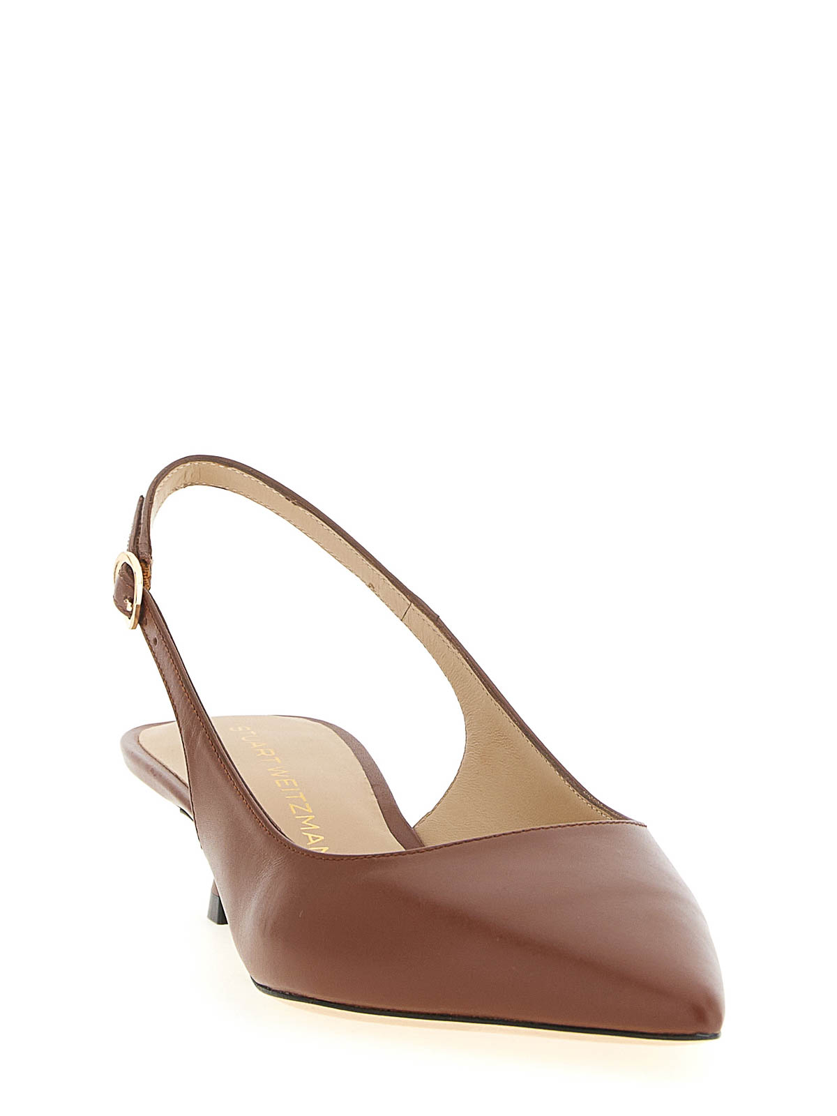 Stuart Weitzman Sculpted Buckle Kitten Heel Slingback Pumps In Brown