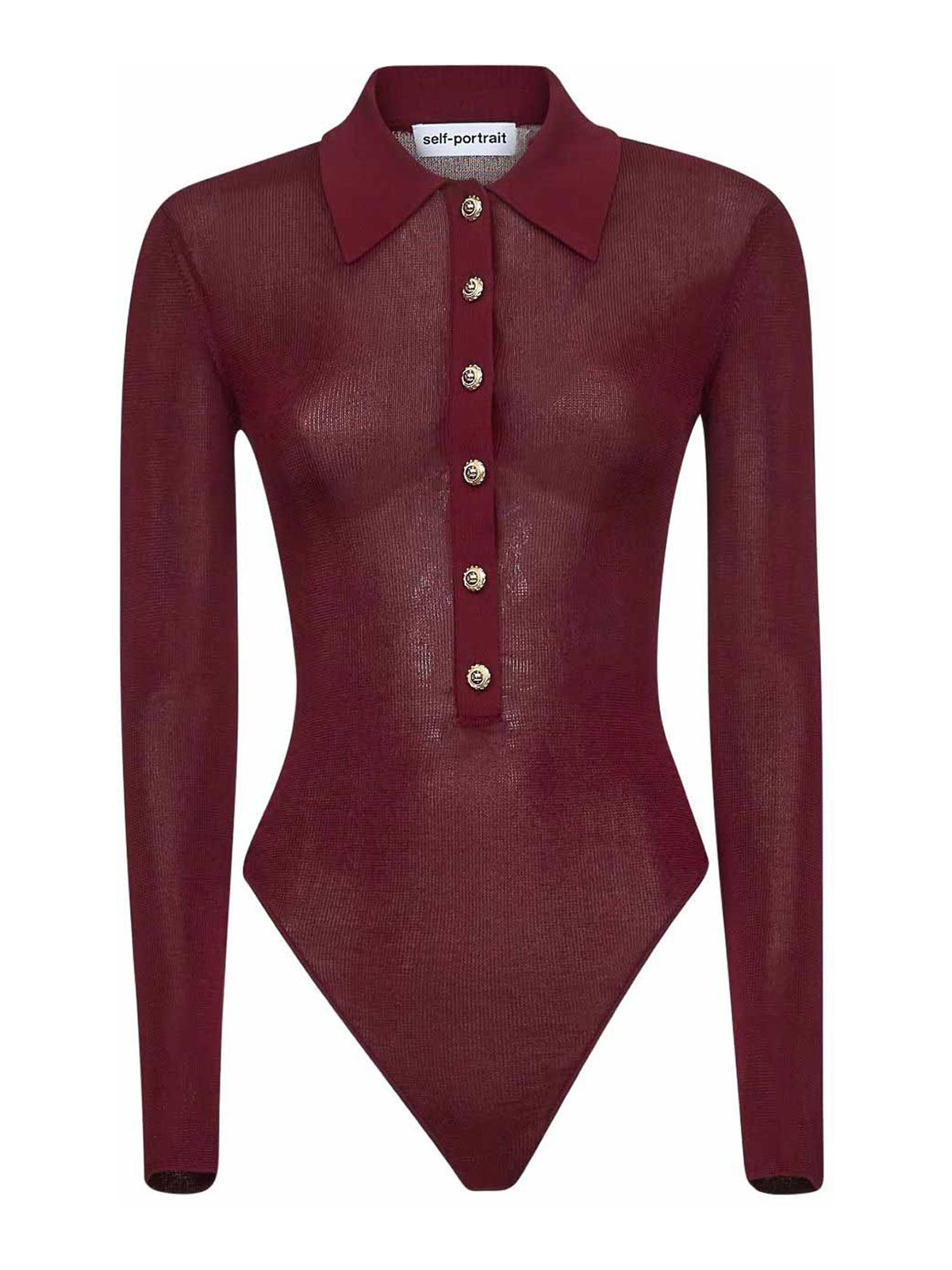 Self-portrait Bordeaux Viscose Bodysuit With Classic Collar In Brown