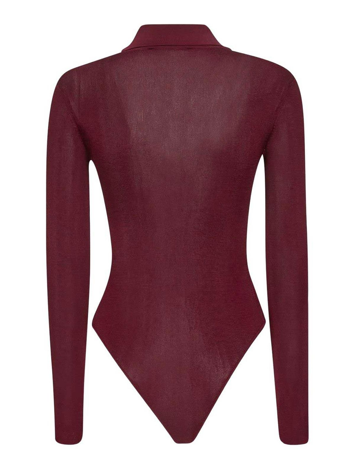 Self-portrait Bordeaux Viscose Bodysuit With Classic Collar In Brown