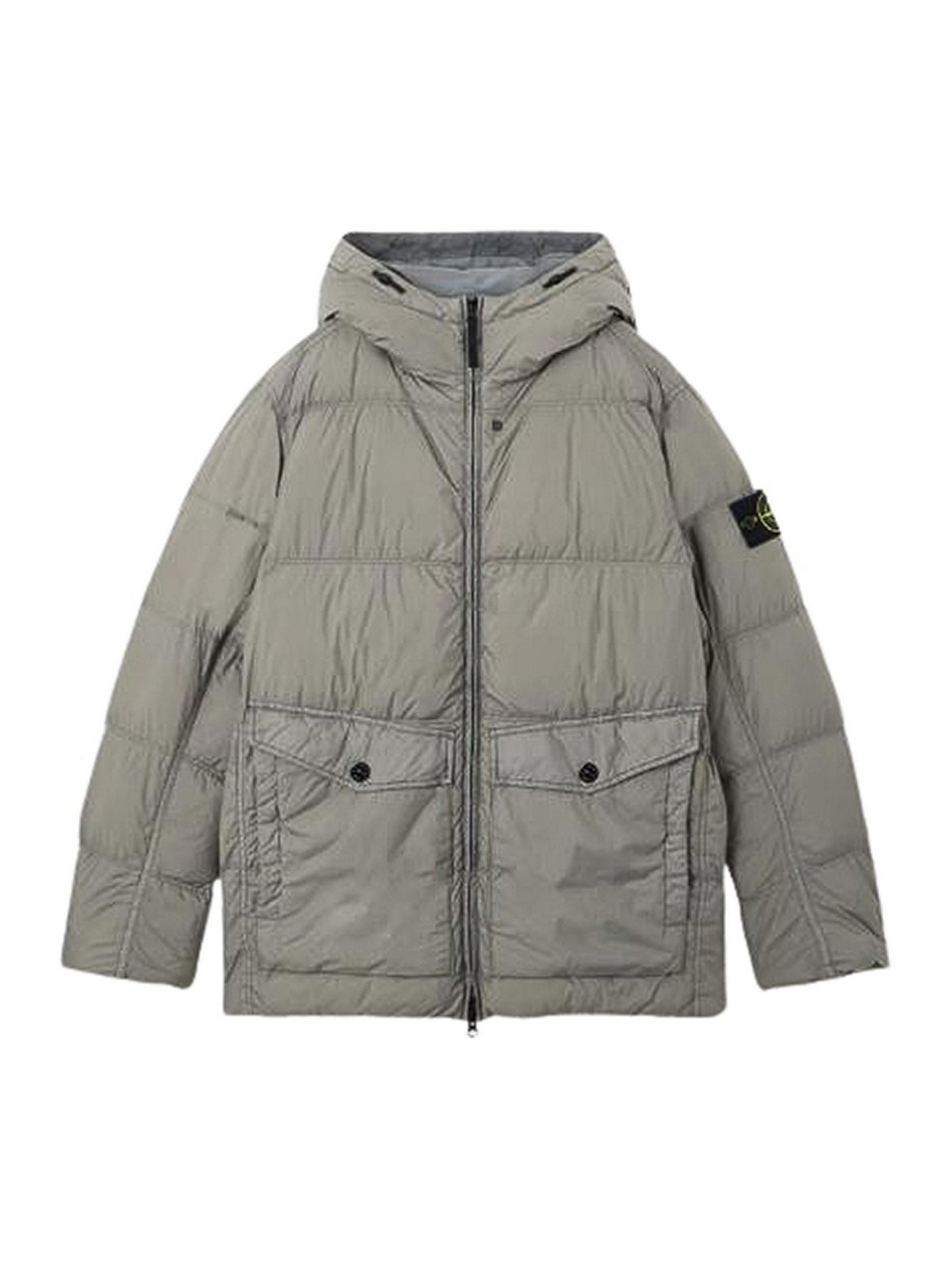 Stone Island Logo Patch Zip-up Hooded Jacket In Brown