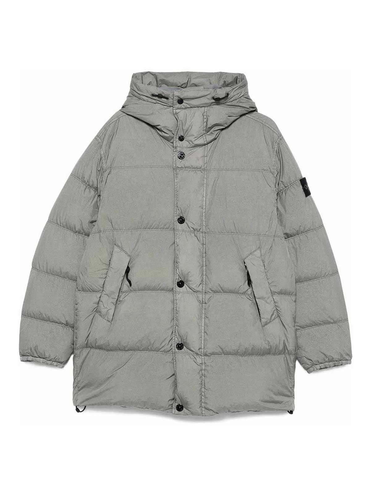 Stone Island Quilted Hooded Down Jacket With Angular Flap Pockets In Gray