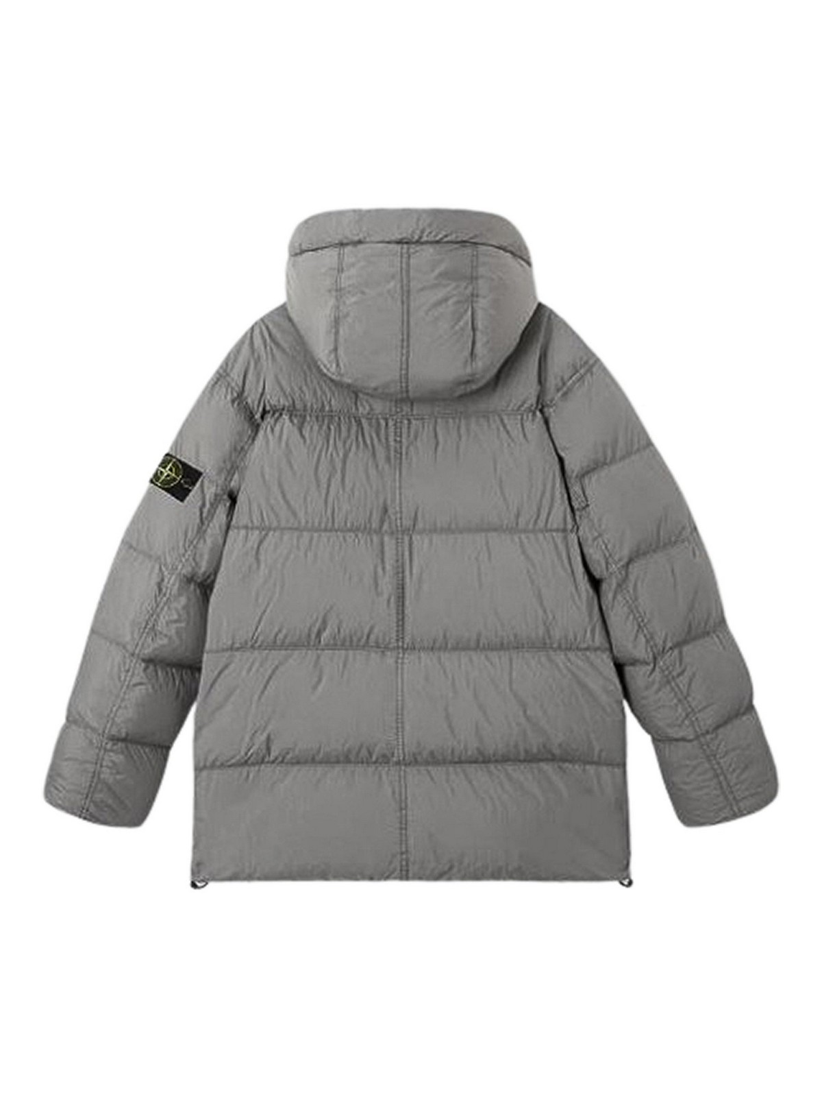 Stone Island Quilted Hooded Down Jacket With Angular Flap Pockets In Gray
