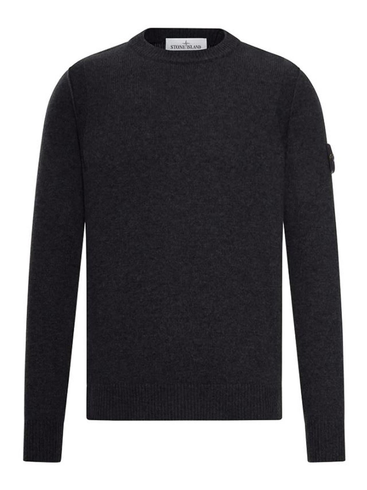 Stone Island Long Sleeve Ribbed Cuff Crew Neck Sweater In Black