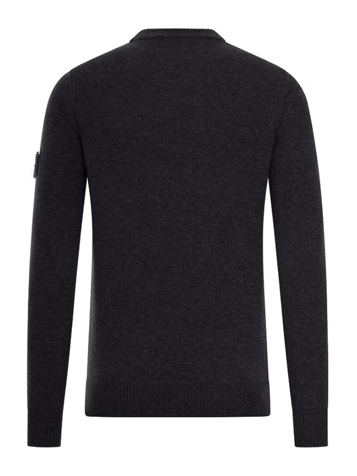 Stone Island Long Sleeve Ribbed Cuff Crew Neck Sweater In Black