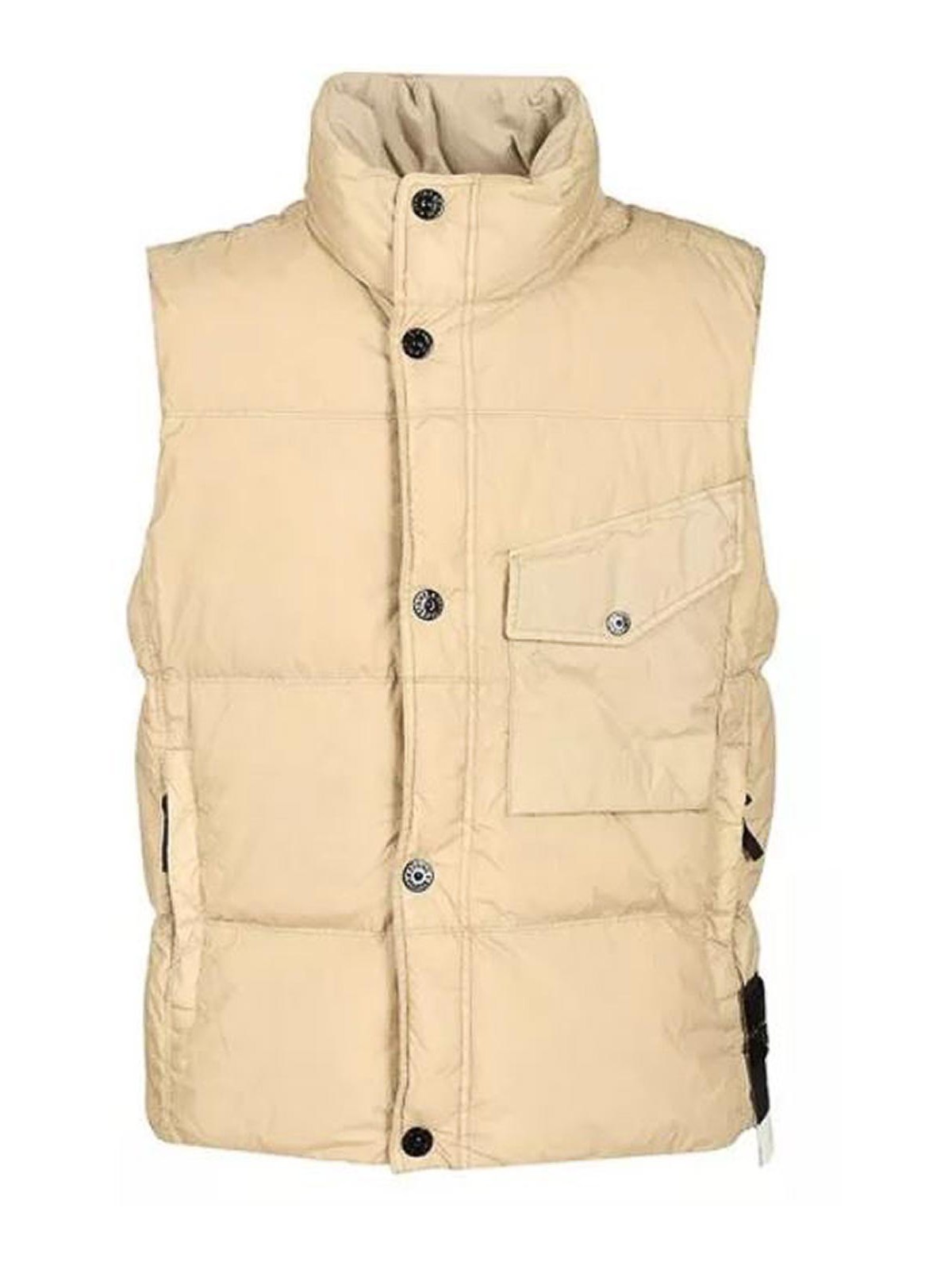 Stone Island Down Vest In Lightweight Nylon Reps Jackets Beige In Neutral
