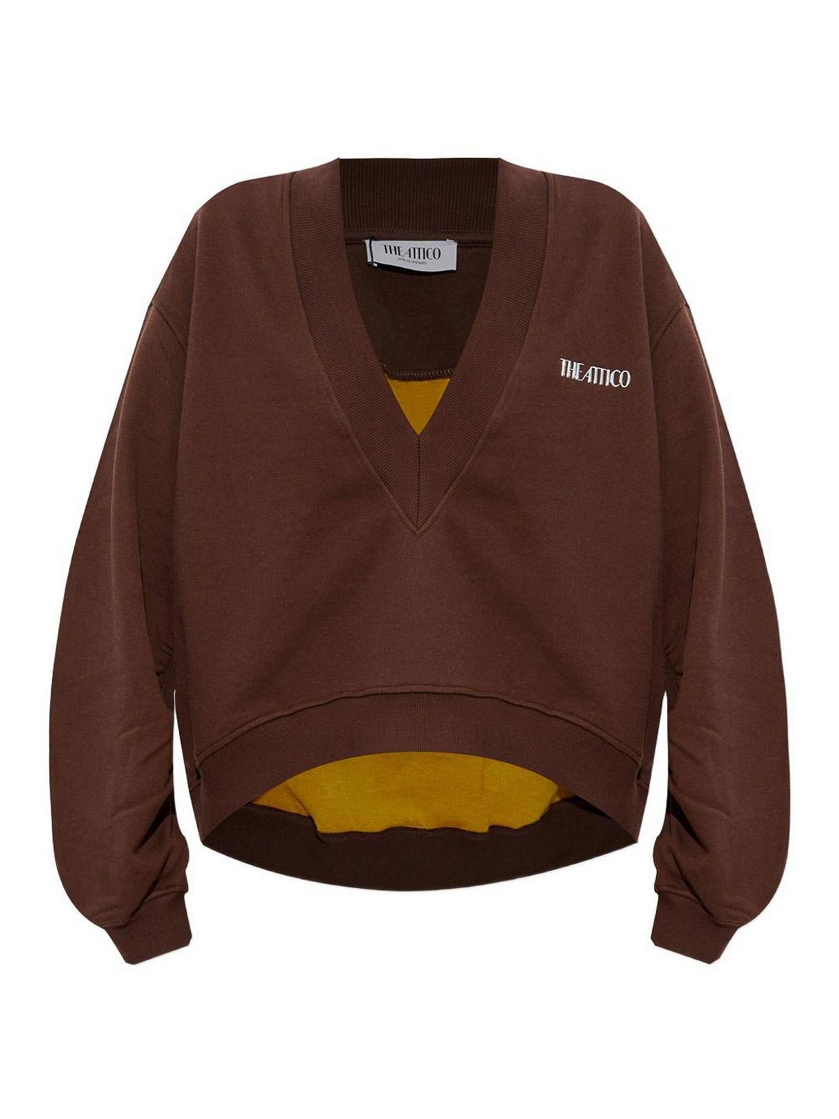 Attico Brown Cropped Sweatshirt With V Neck And Logo Lettering On The Front In Cotton Woman In Brown