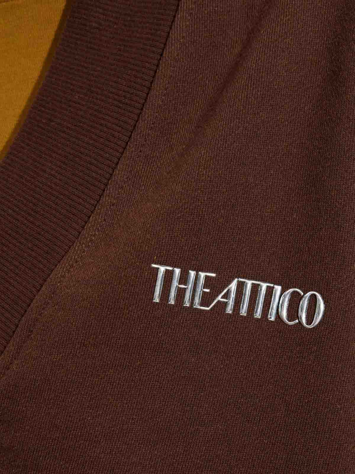 Attico Brown Cropped Sweatshirt With V Neck And Logo Lettering On The Front In Cotton Woman In Brown