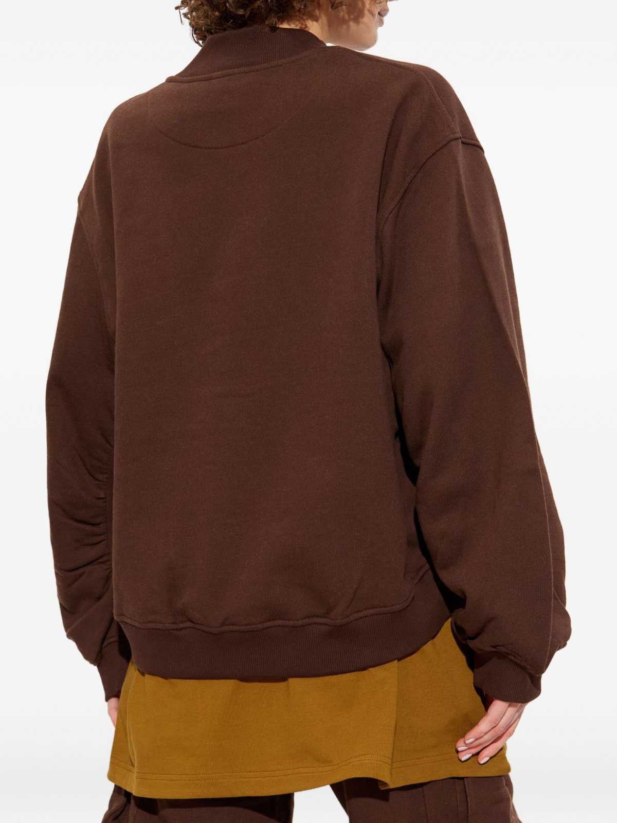 Attico Brown Cropped Sweatshirt With V Neck And Logo Lettering On The Front In Cotton Woman In Brown