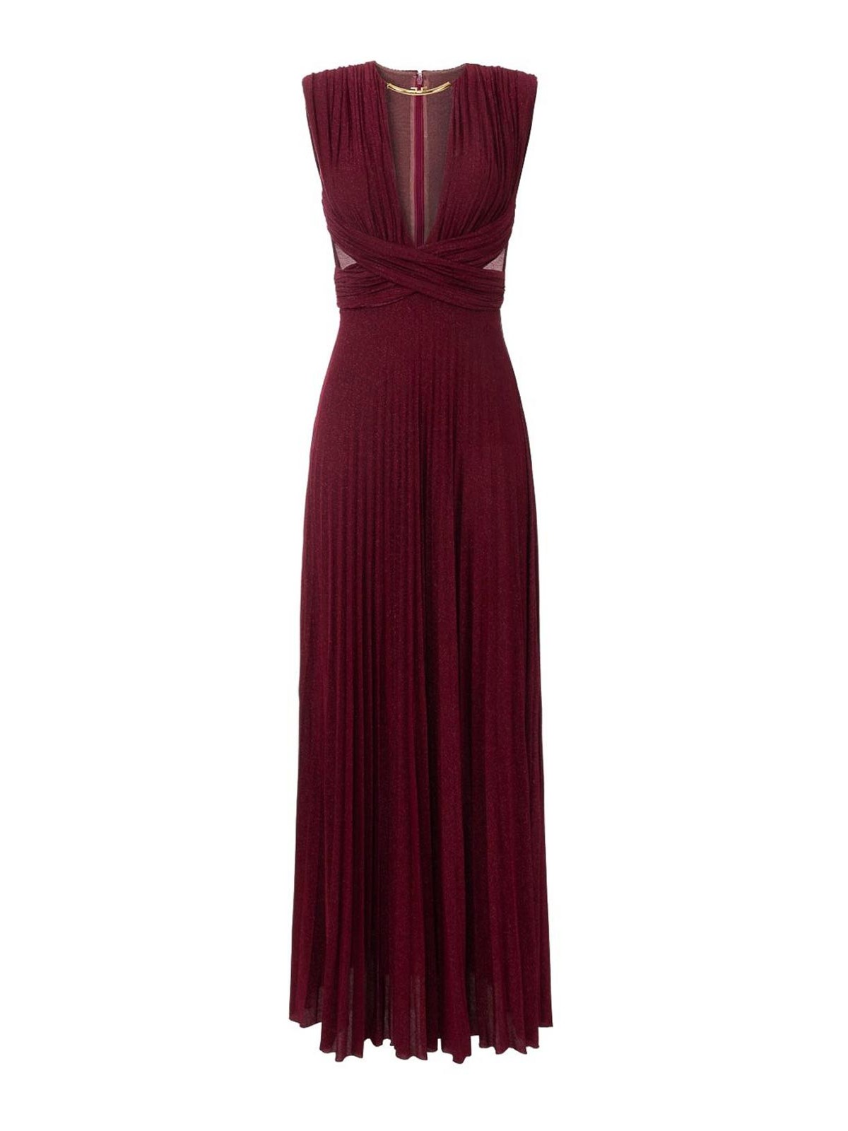 Elisabetta Franchi Burgundy Evening Dress With Deep V-neckbodice In Burgundy