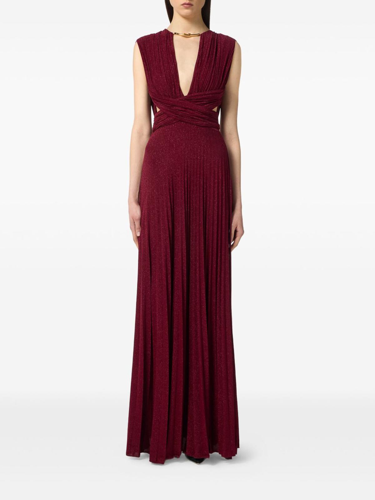 Elisabetta Franchi Burgundy Evening Dress With Deep V-neckbodice In Burgundy