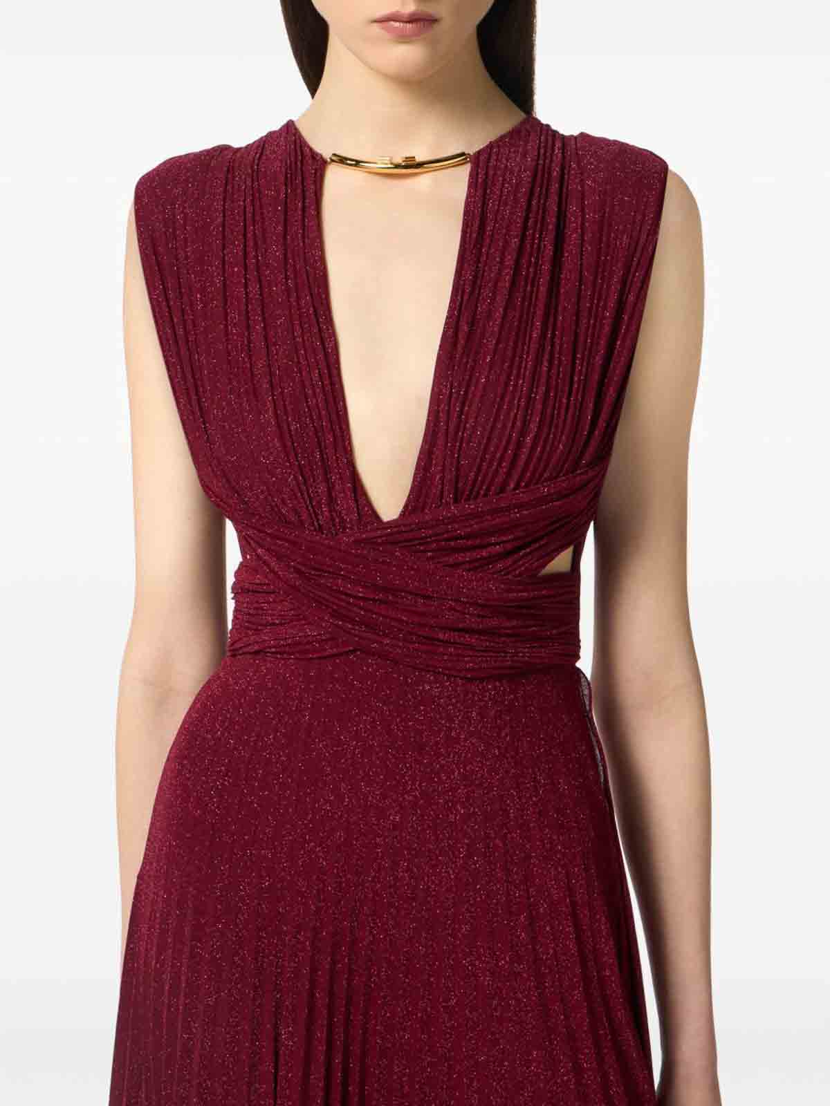 Elisabetta Franchi Burgundy Evening Dress With Deep V-neckbodice In Burgundy