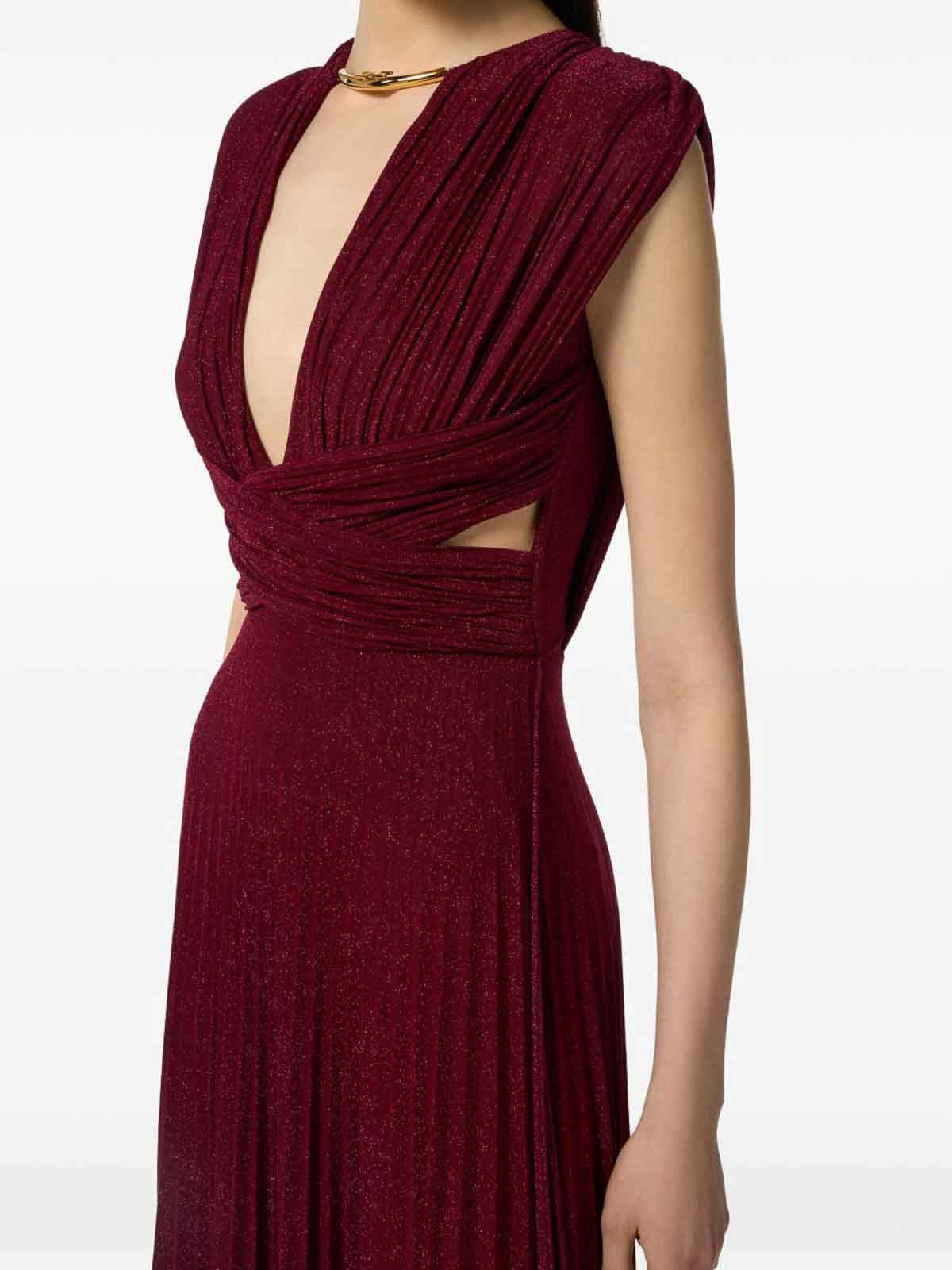 Elisabetta Franchi Burgundy Evening Dress With Deep V-neckbodice In Burgundy