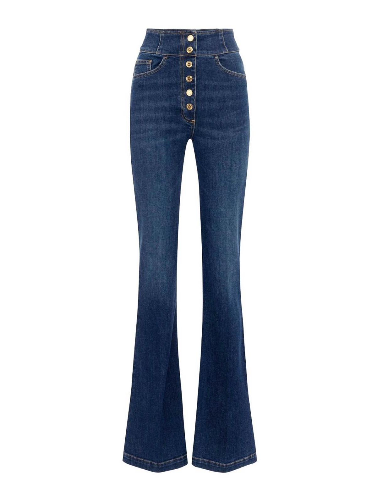 Elisabetta Franchi High-waisted Flared Leg Trousers With Button Detailing In Blue