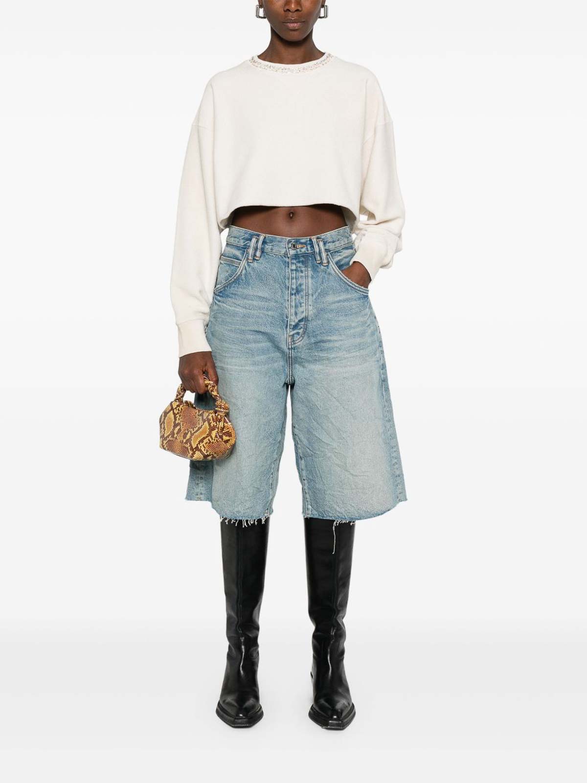 Golden Goose "journey W`s" Cropped Crew Neck Sweatshirt Overprinted Cotton Fleece Vintage Treatment In White