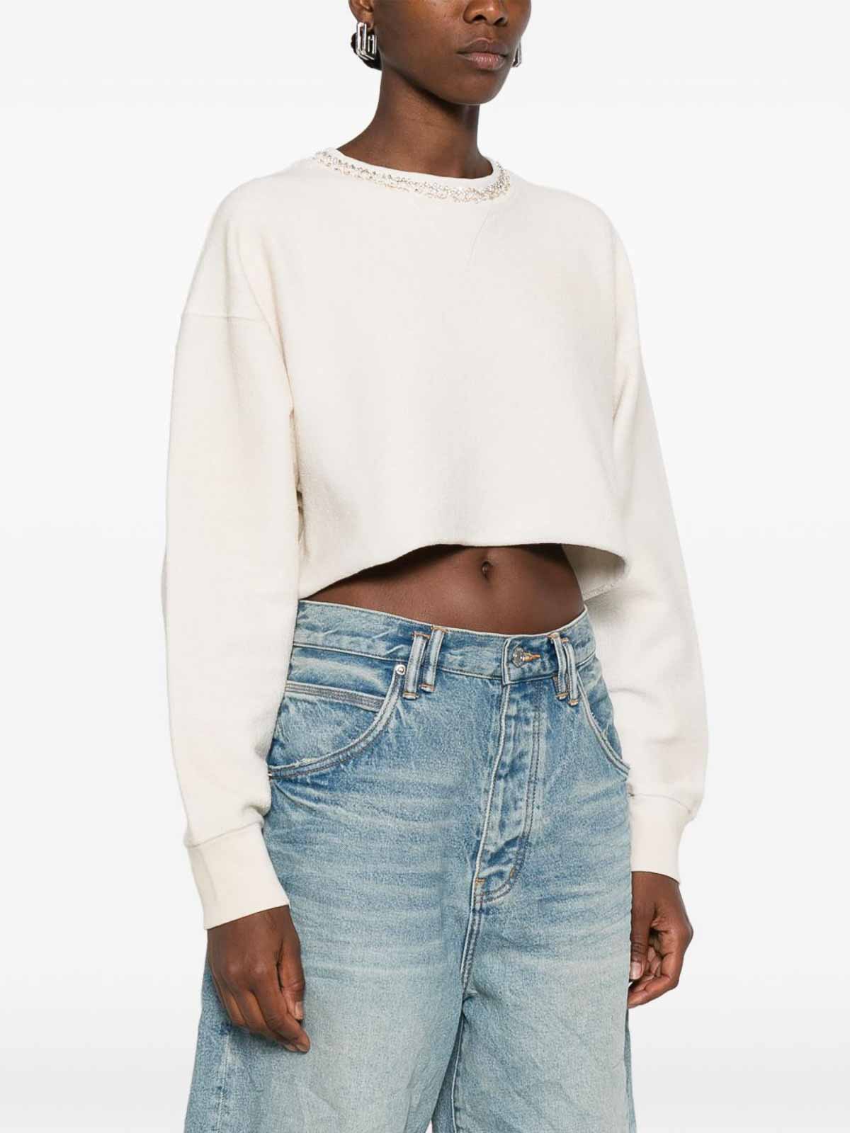 Golden Goose "journey W`s" Cropped Crew Neck Sweatshirt Overprinted Cotton Fleece Vintage Treatment In White