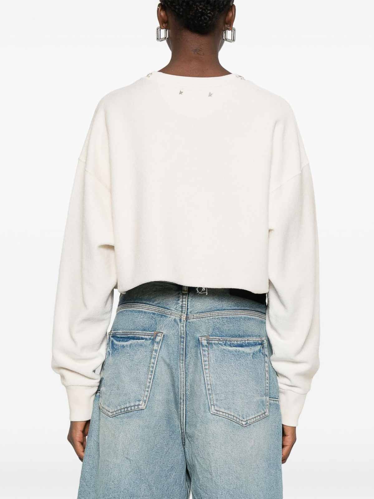 Golden Goose "journey W`s" Cropped Crew Neck Sweatshirt Overprinted Cotton Fleece Vintage Treatment In White